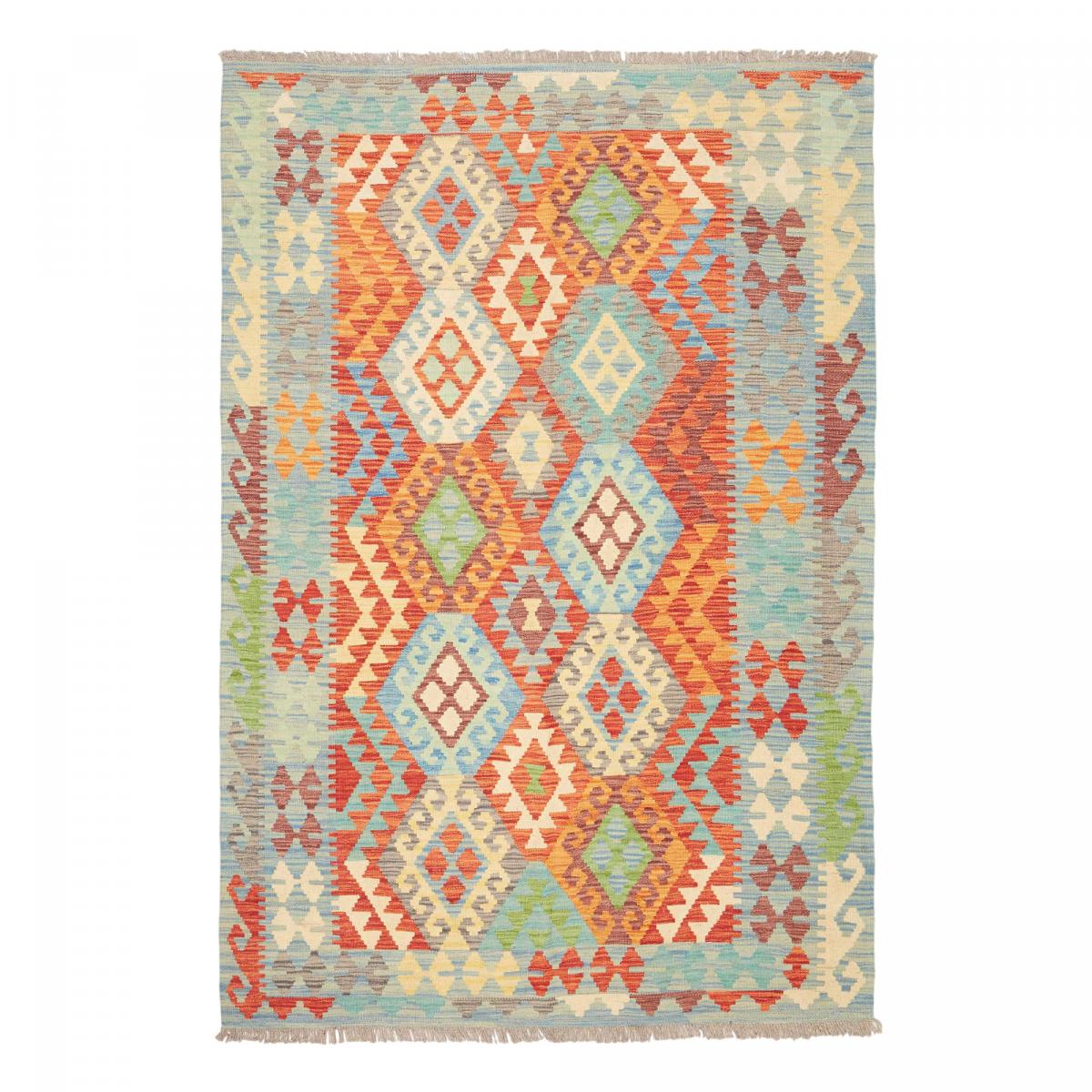 Tapis d'orient ethnique authentique, tissé plat en laine naturelle