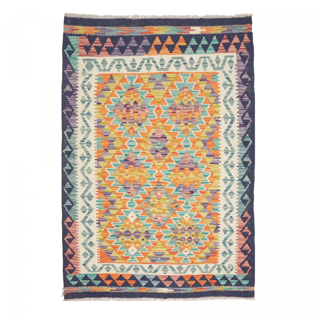 Tapis d'orient à motif géométrique, tissage plat authentique