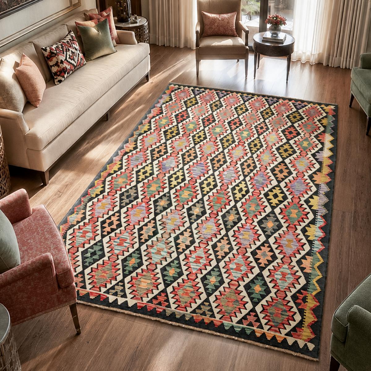 Tapis d'orient au motif ethnique, tissé plat en laine, KILIM 3 — vue 3