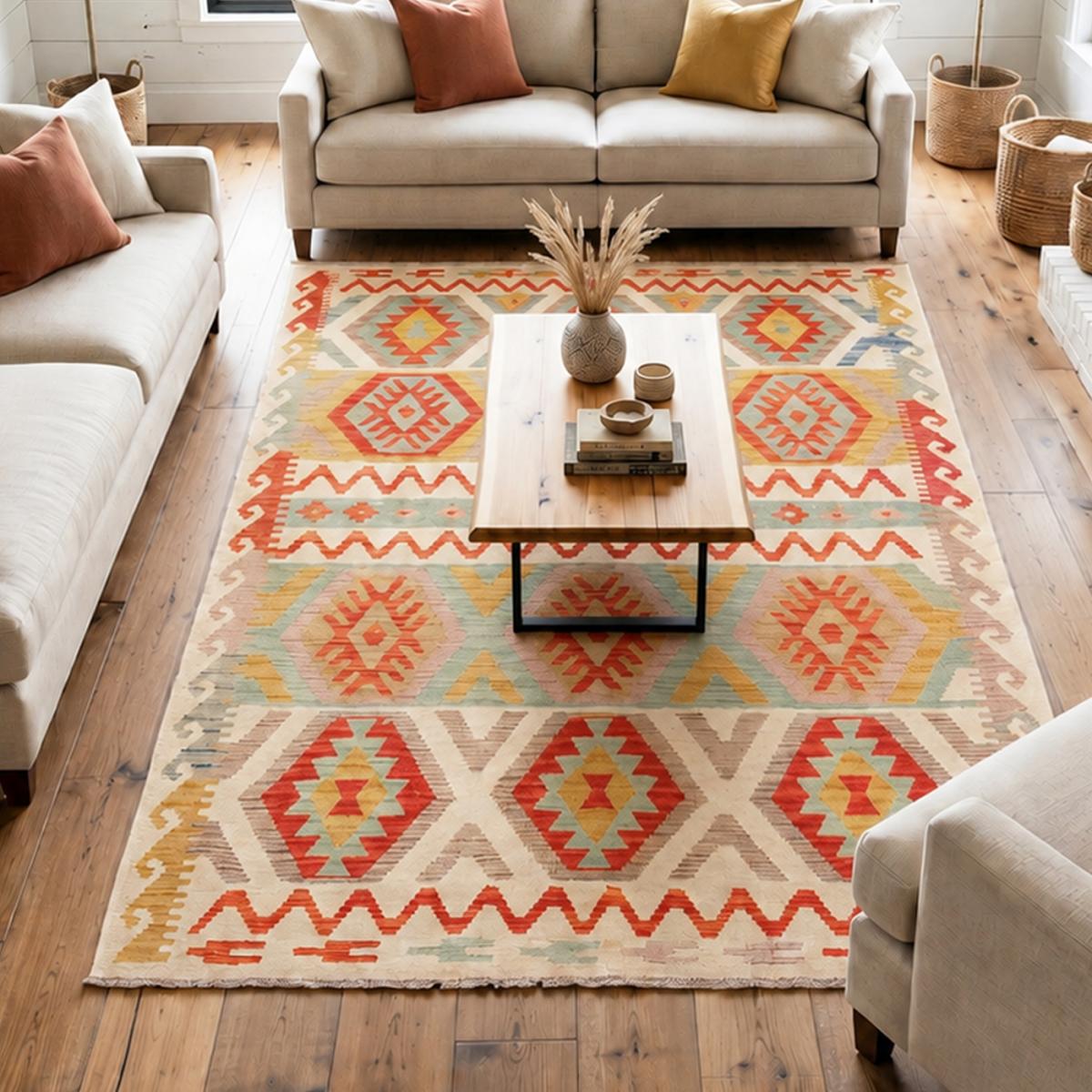 Tapis d'orient au motif ethnique, tissé plat en laine pure, KILIM 4 — vue 3