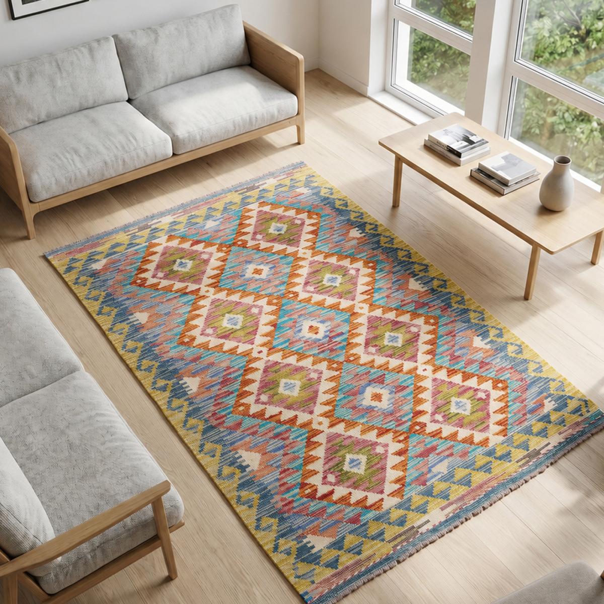 Tapis d'orient, motif géométrique authentique, tissé en laine, KILIM 6 — vue 3