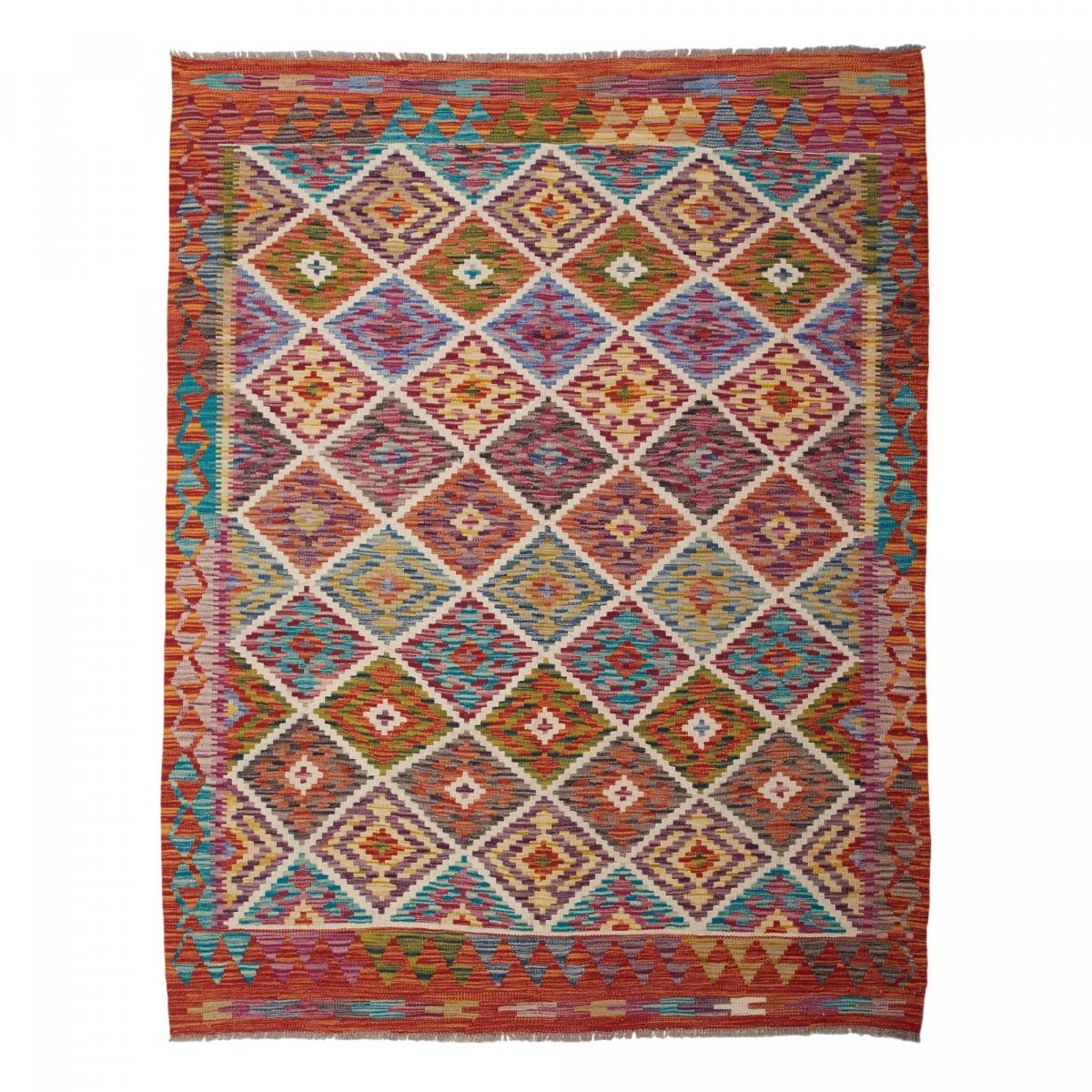 Tapis d'orient géométrique, tissé à plat, artisanal en laine