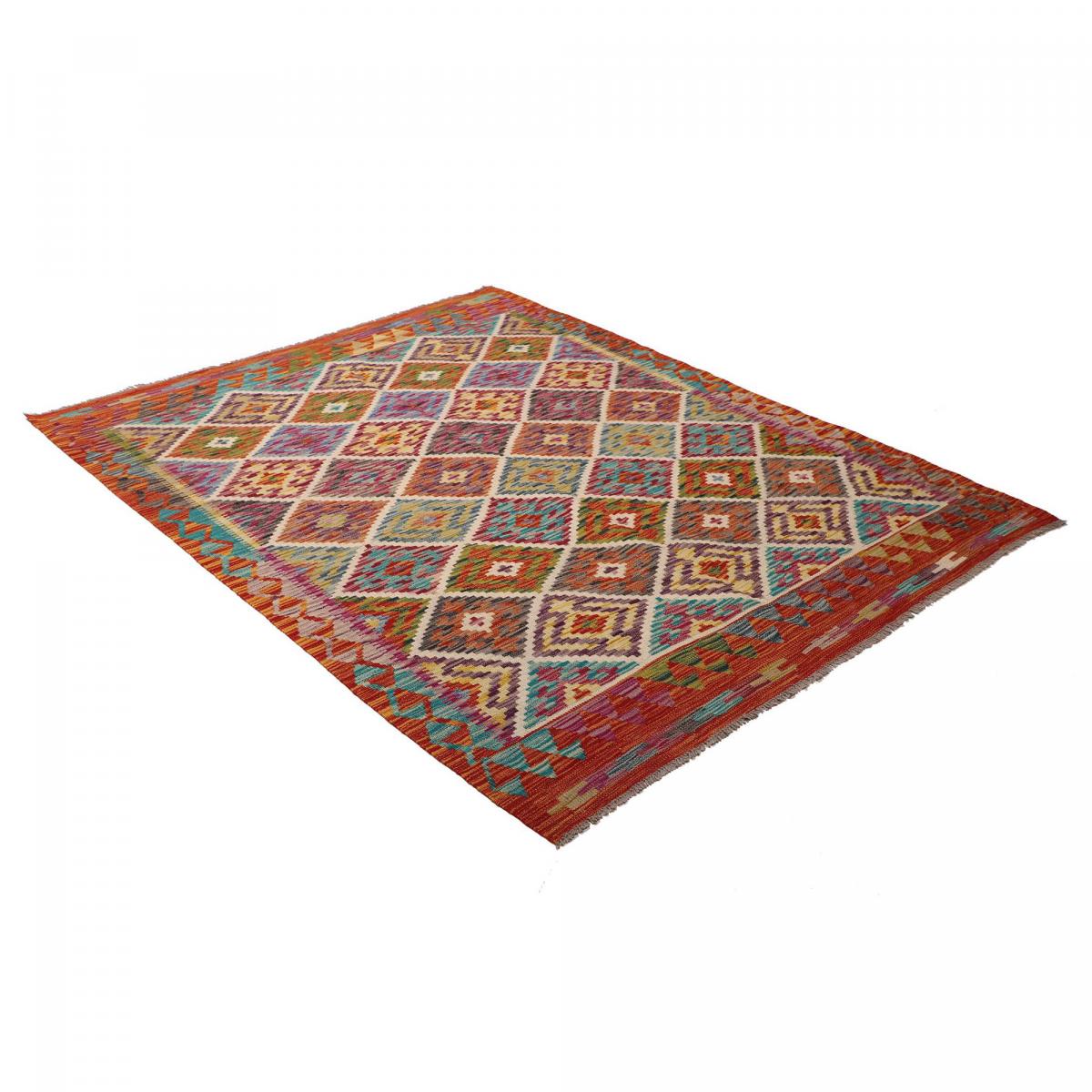 Tapis d'orient géométrique, tissé à plat, artisanal en laine — vue 4