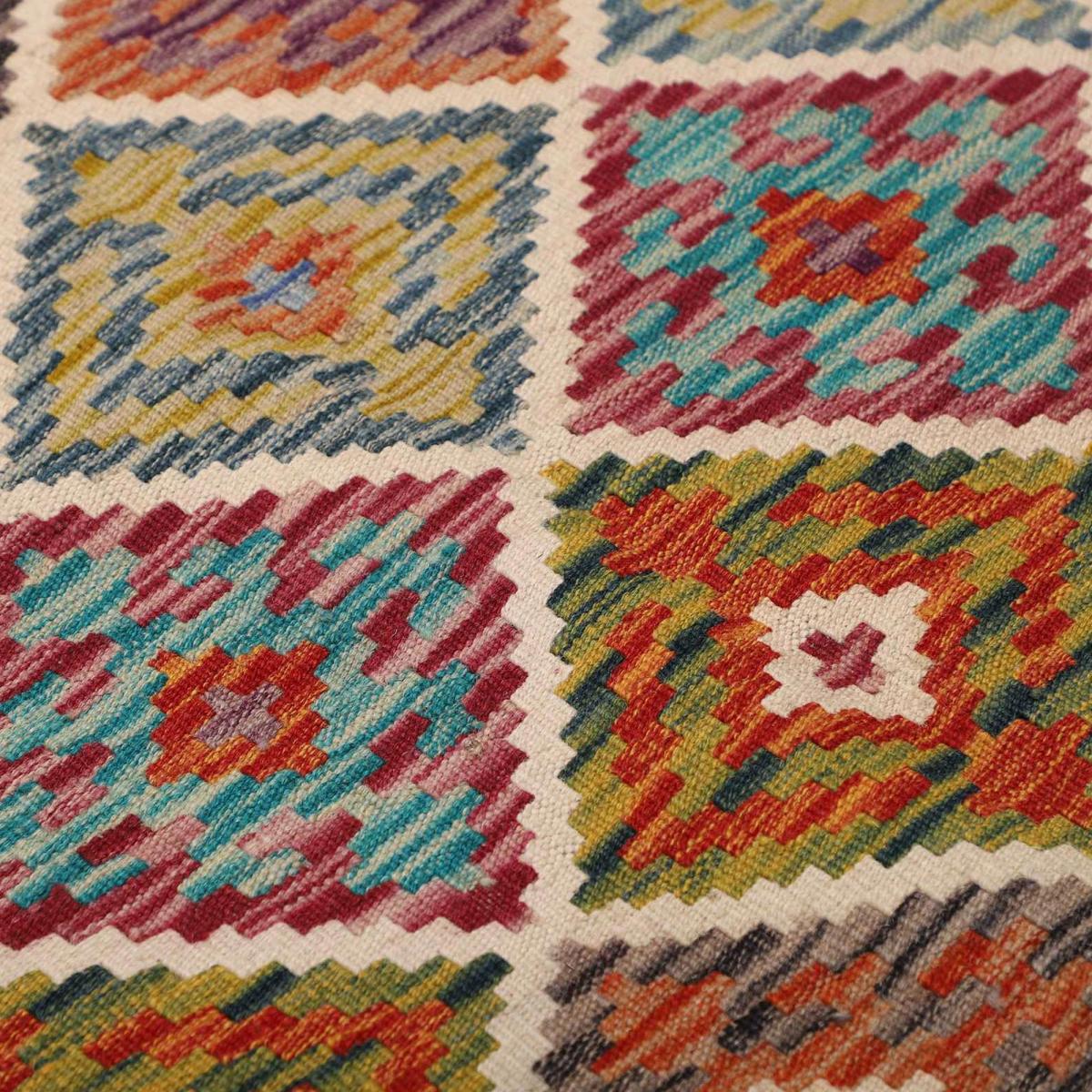 Tapis d'orient géométrique, tissé à plat, artisanal en laine — vue 5