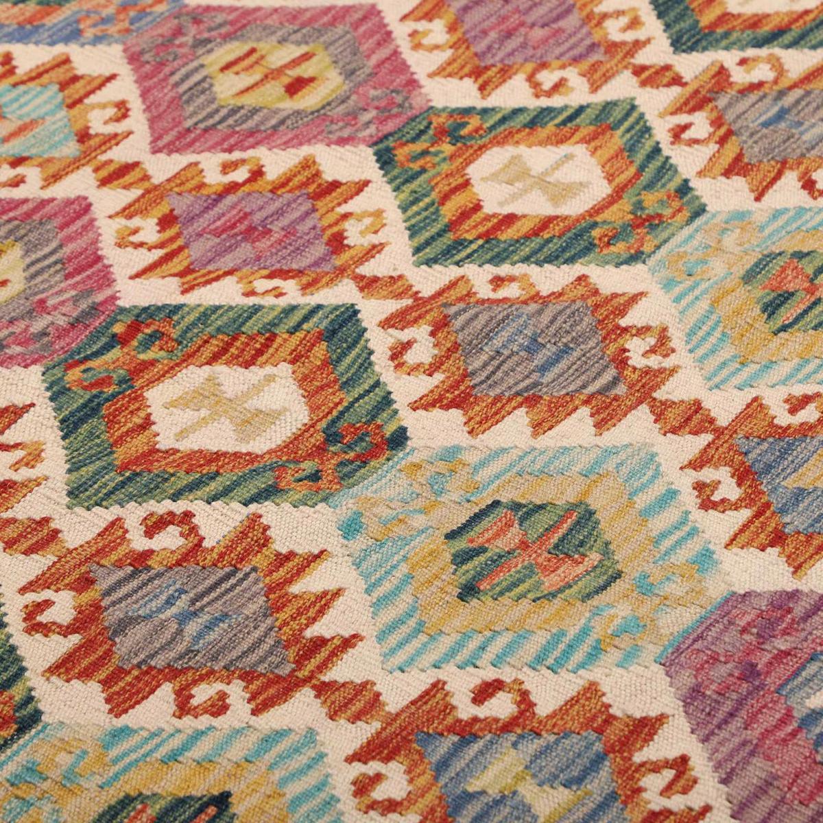 Tapis d'orient ethnique en laine naturelle, tissé plat artisanal — vue 5