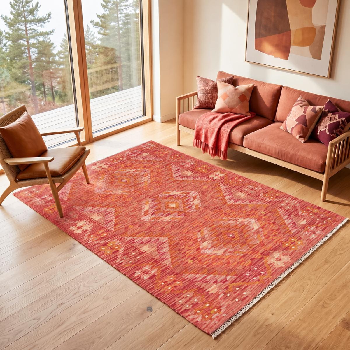 Tapis d'orient, motif géométrique artisanal, tissé plat, KILIM 12 — vue 3