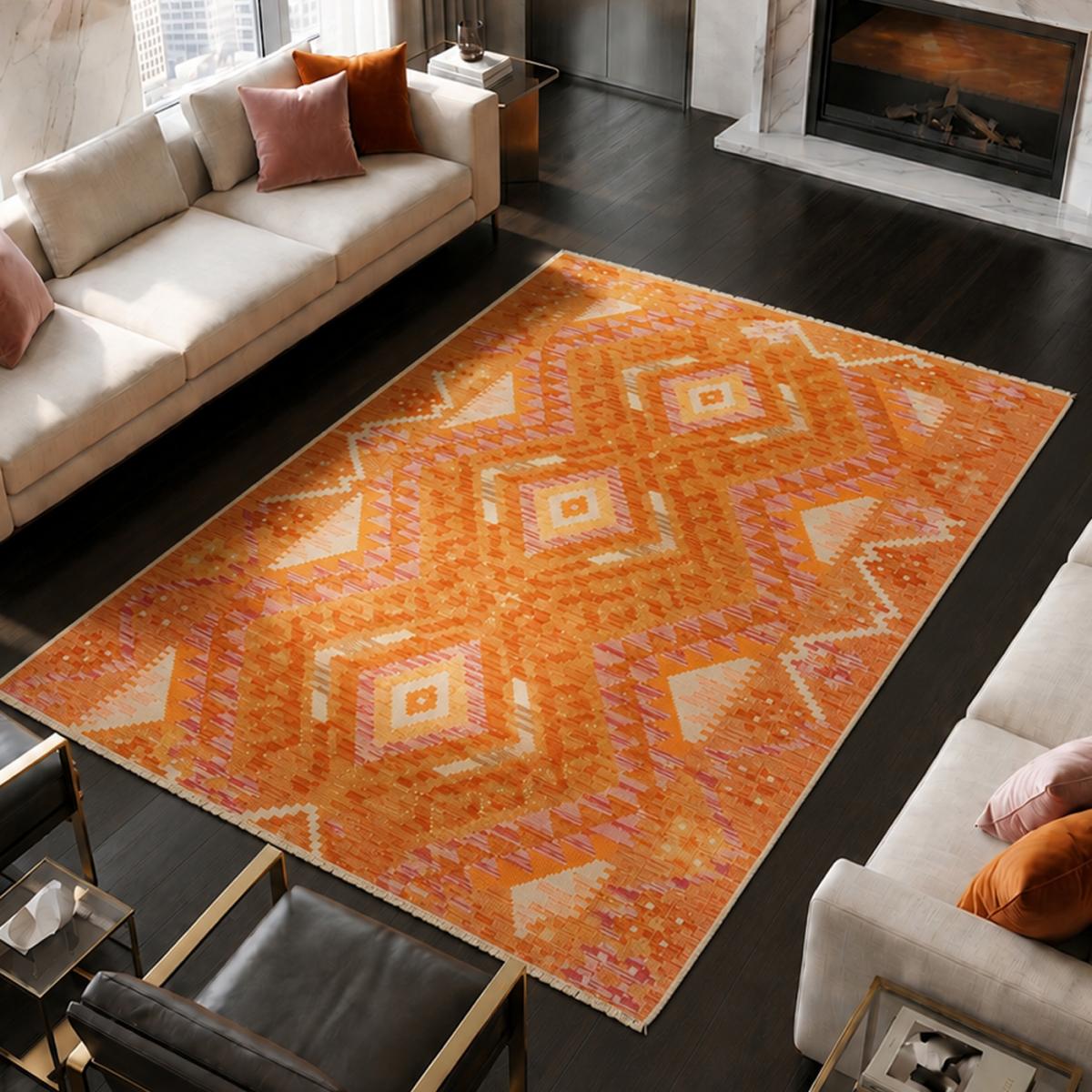Tapis d'orient, motif ethnique, artisanal en laine naturelle — vue 3