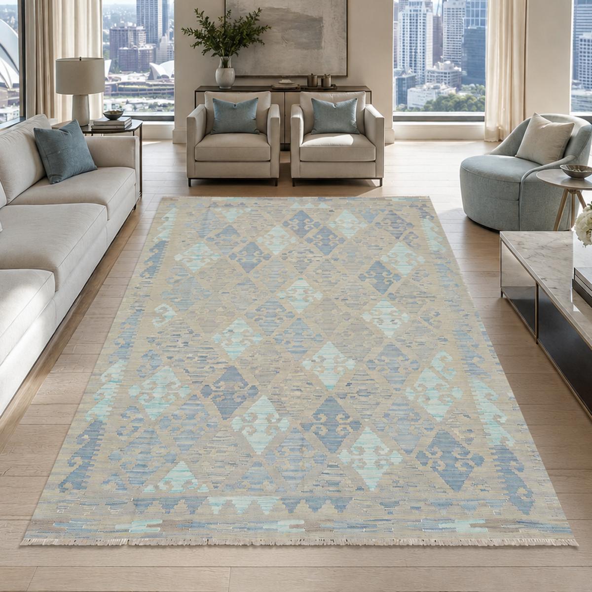 Tapis d'orient au motif géométrique, tissage plat naturel, KILIM 18 — vue 3