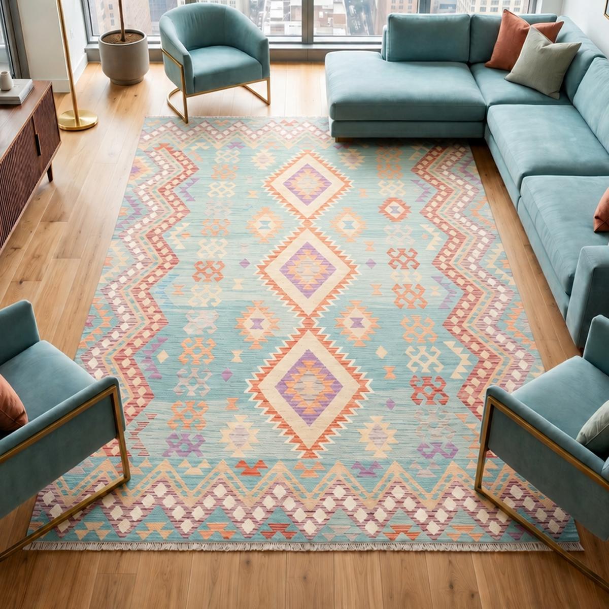 Tapis d'orient géométrique, tissé plat authentique, KILIM 21 — vue 3