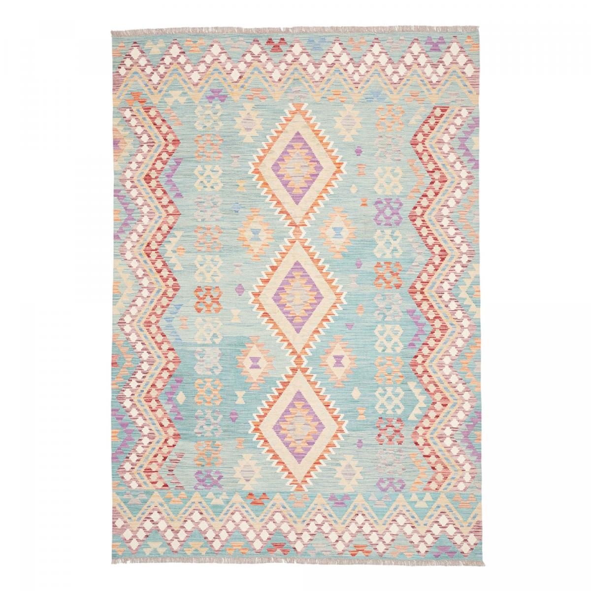 Tapis d'orient géométrique, tissé plat authentique, KILIM 21