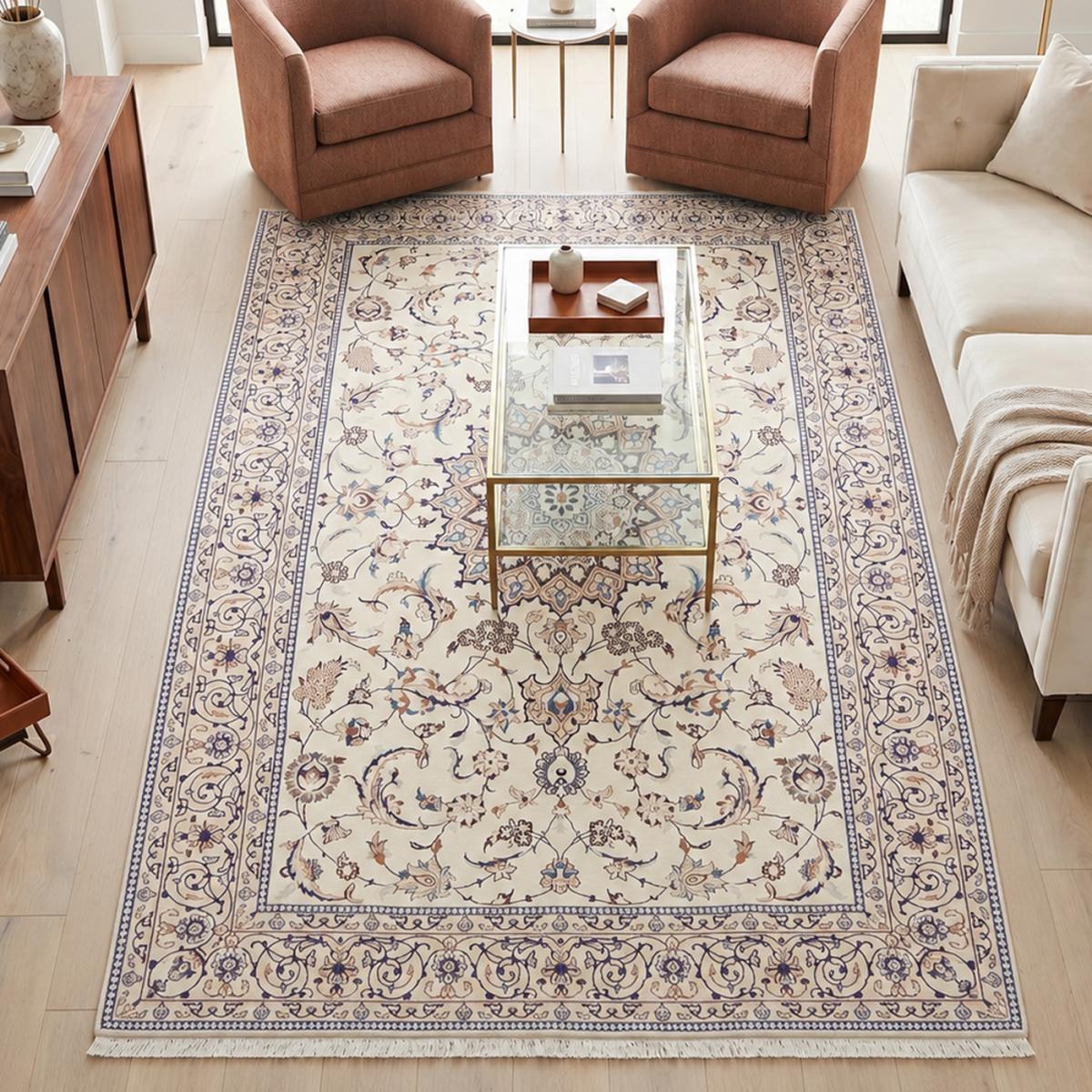 Tapis d'orient, motif oriental, noué main, laine et soie, NAIN 9LA 34 — vue 3