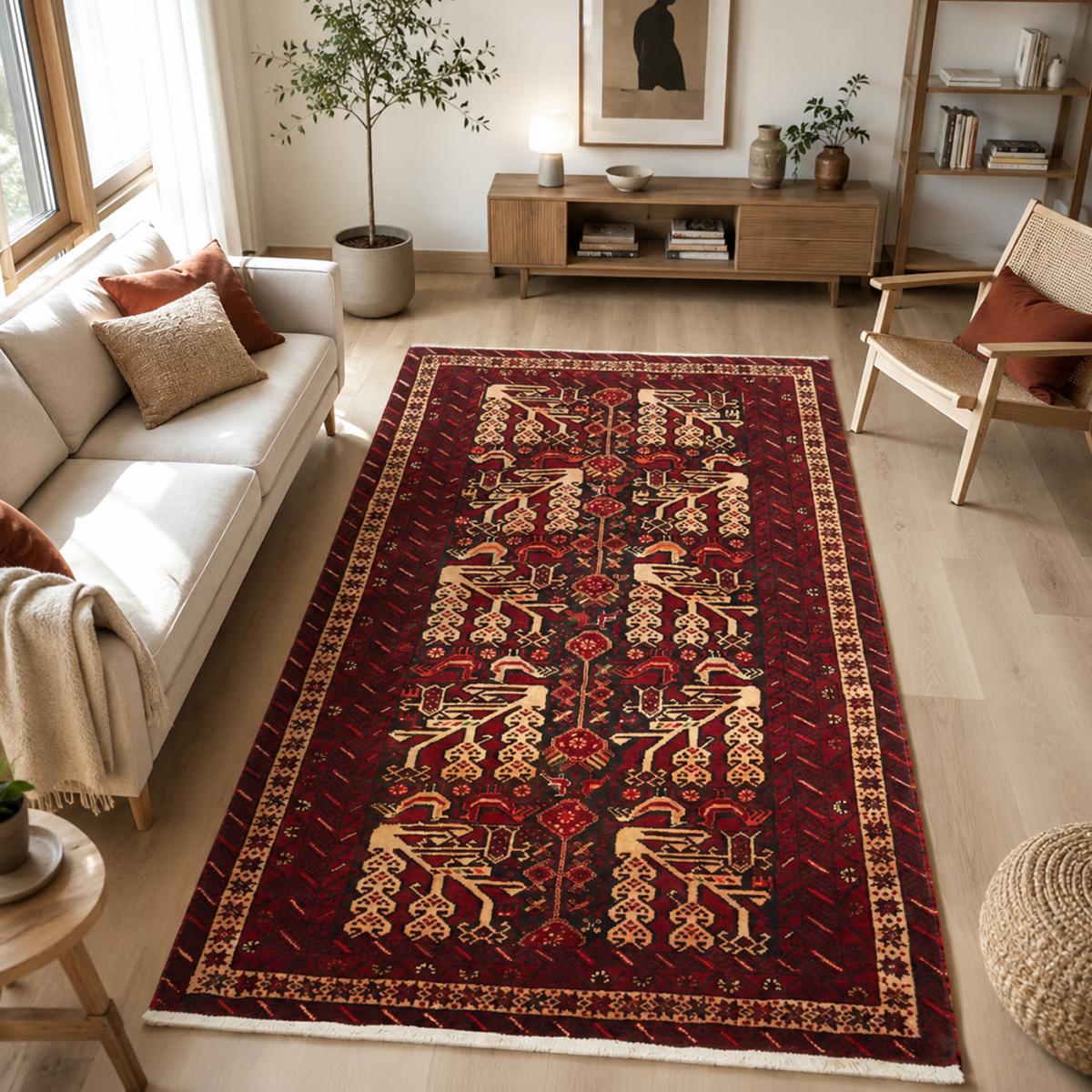 Tapis salon au motif traditionnel, noué main en laine, BALUTSCH 2 — vue 3