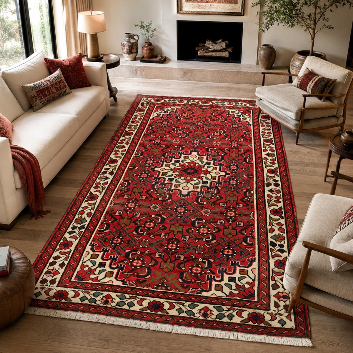 Tapis d'orient, motif oriental noué main en laine, HAMADAN 13 — vue 3