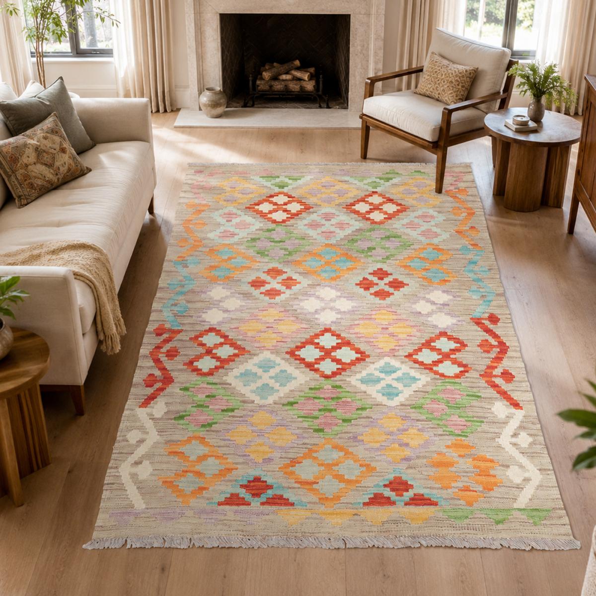 Tapis kilim géométrique, tissé plat en laine, KILIM 22 — vue 3