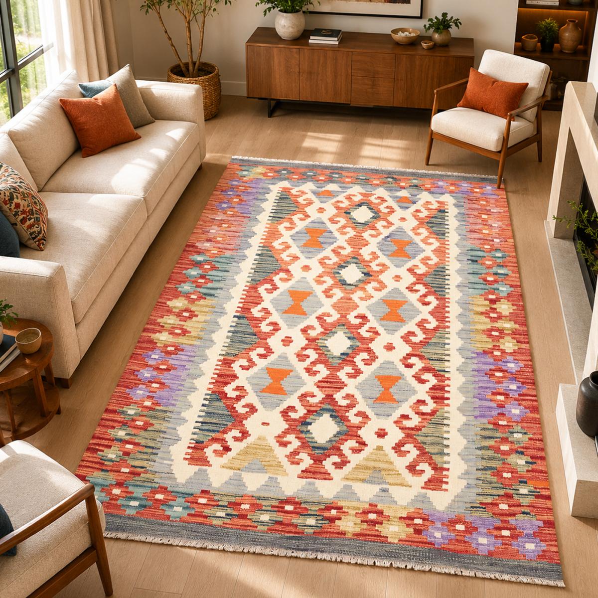 Tapis kilim ethnique au motif tribal, tissé plat en laine, KILIM 23 — vue 3