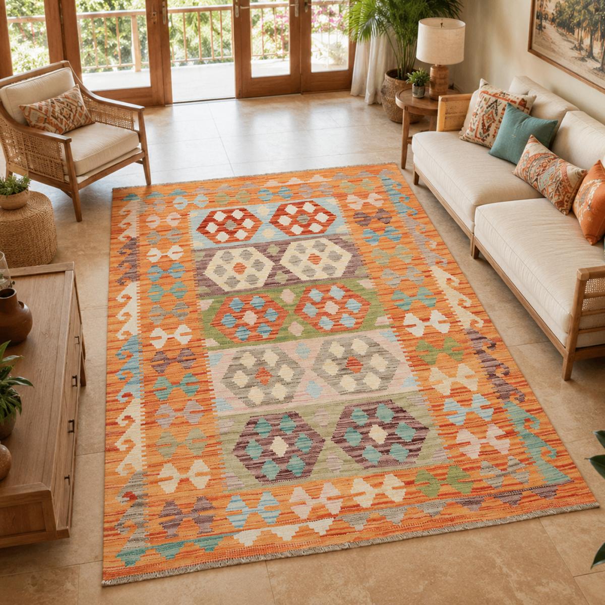 Tapis kilim au motif ethnique, tissé plat authentique, KILIM 24 — vue 3