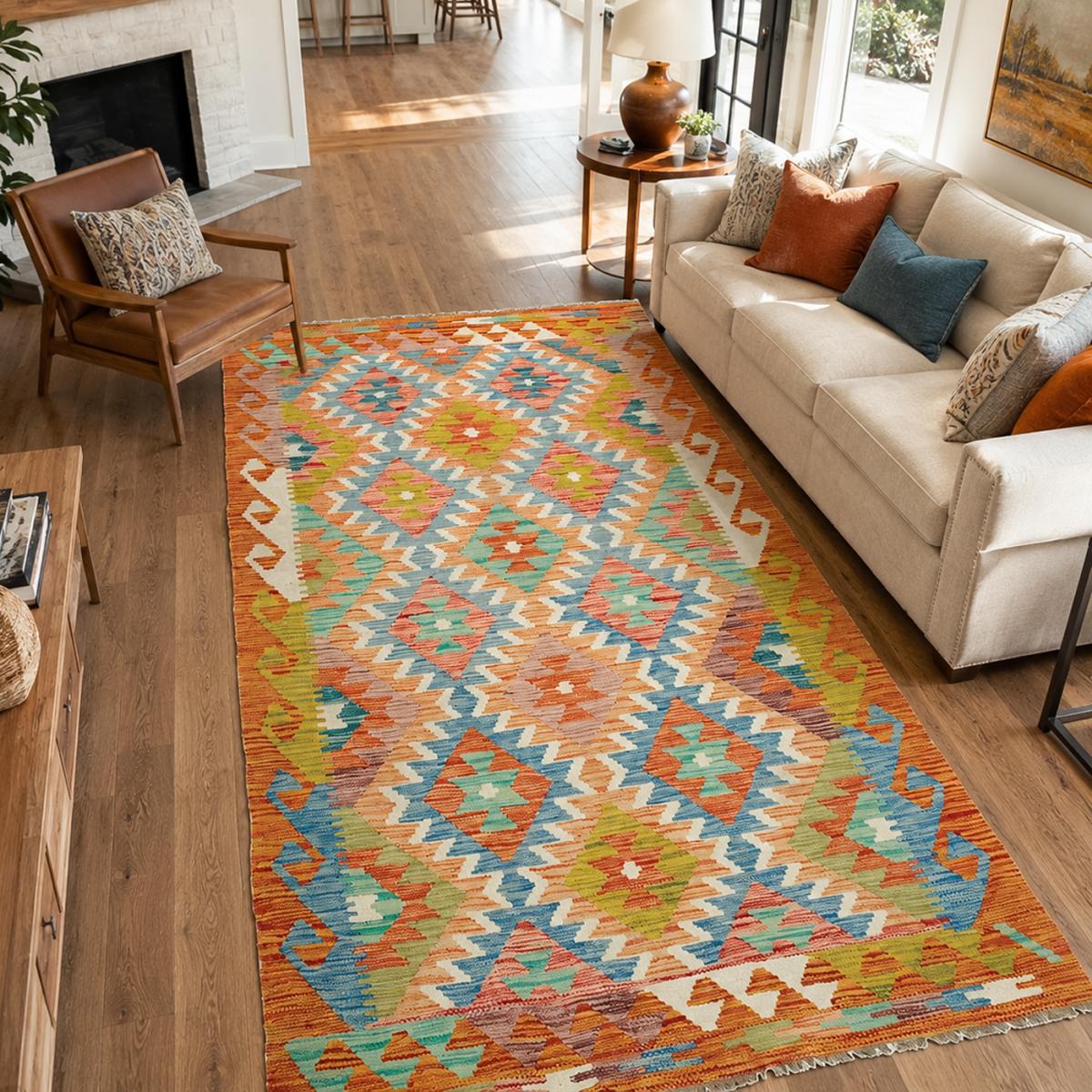Tapis kilim, motif géométrique authentique, tissé plat, KILIM 28 — vue 3