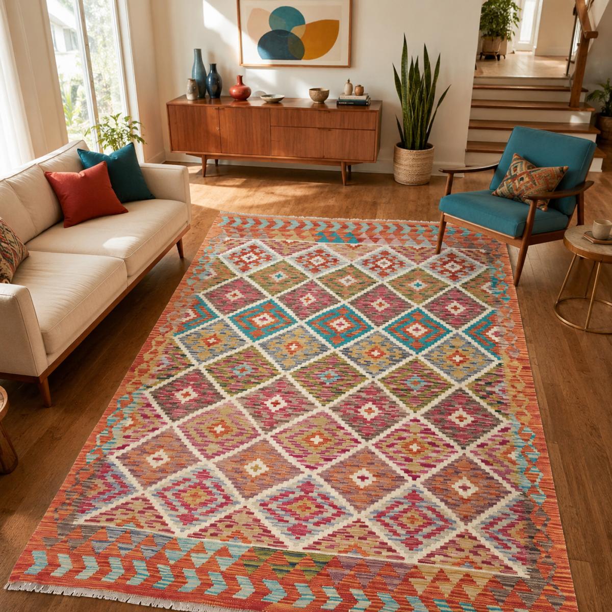 Tapis kilim au motif ethnique, tissé plat en laine, KILIM 29 — vue 3