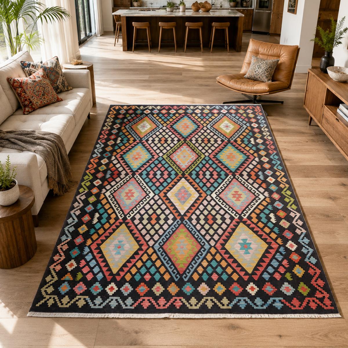 Tapis kilim au motif ethnique, tissé plat artisanal, KILIM 34 — vue 3