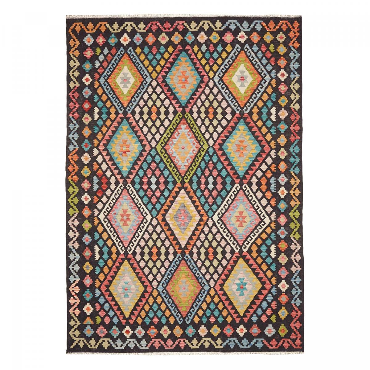 Tapis kilim au motif ethnique, tissé plat artisanal, KILIM 34
