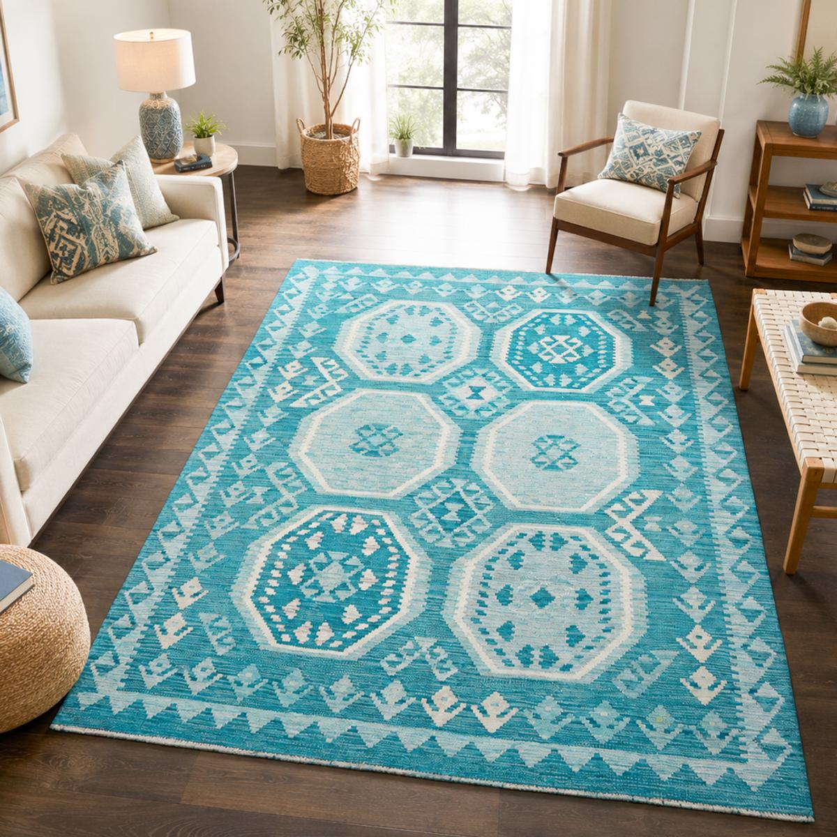 Tapis kilim, motif géométrique authentique, tissage plat en laine — vue 3