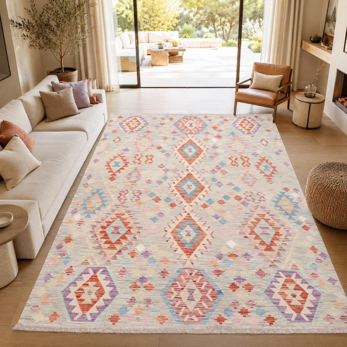 Tapis kilim au motif ethnique, tissé plat en laine, KILIM 42 — vue 3