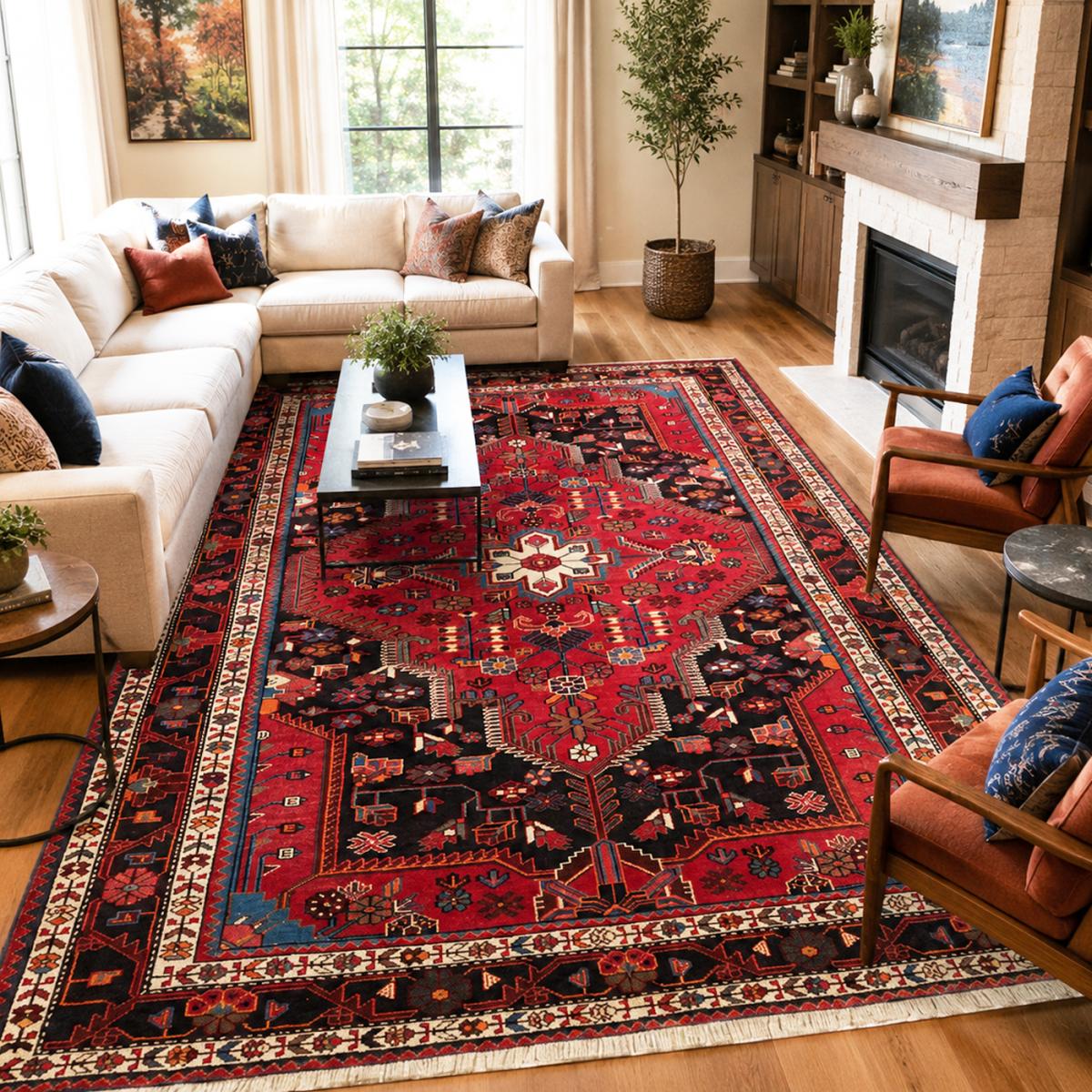 Tapis d'orient, motif oriental, noué main en laine, HAMADAN 28 — vue 3