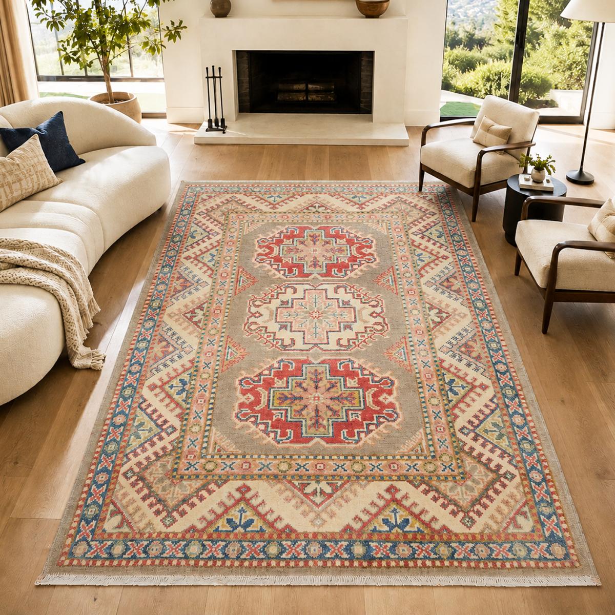 Tapis salon géométrique, noué main en laine, KAZAK CO 59 — vue 3