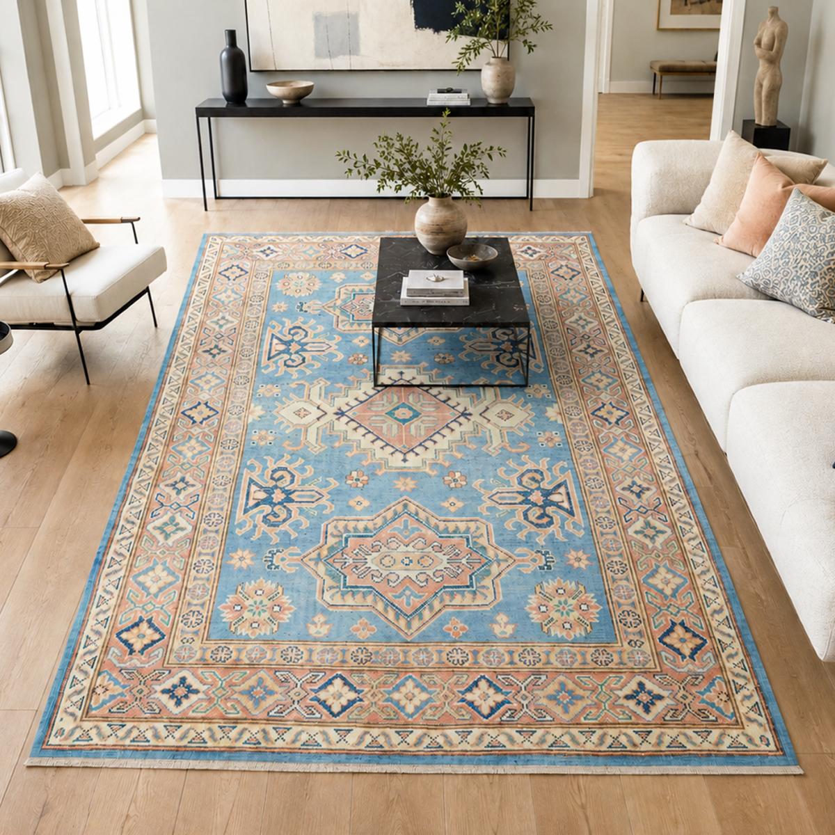Tapis salon géométrique, laine naturelle, noué à la main, KAZAK CO 60 — vue 3