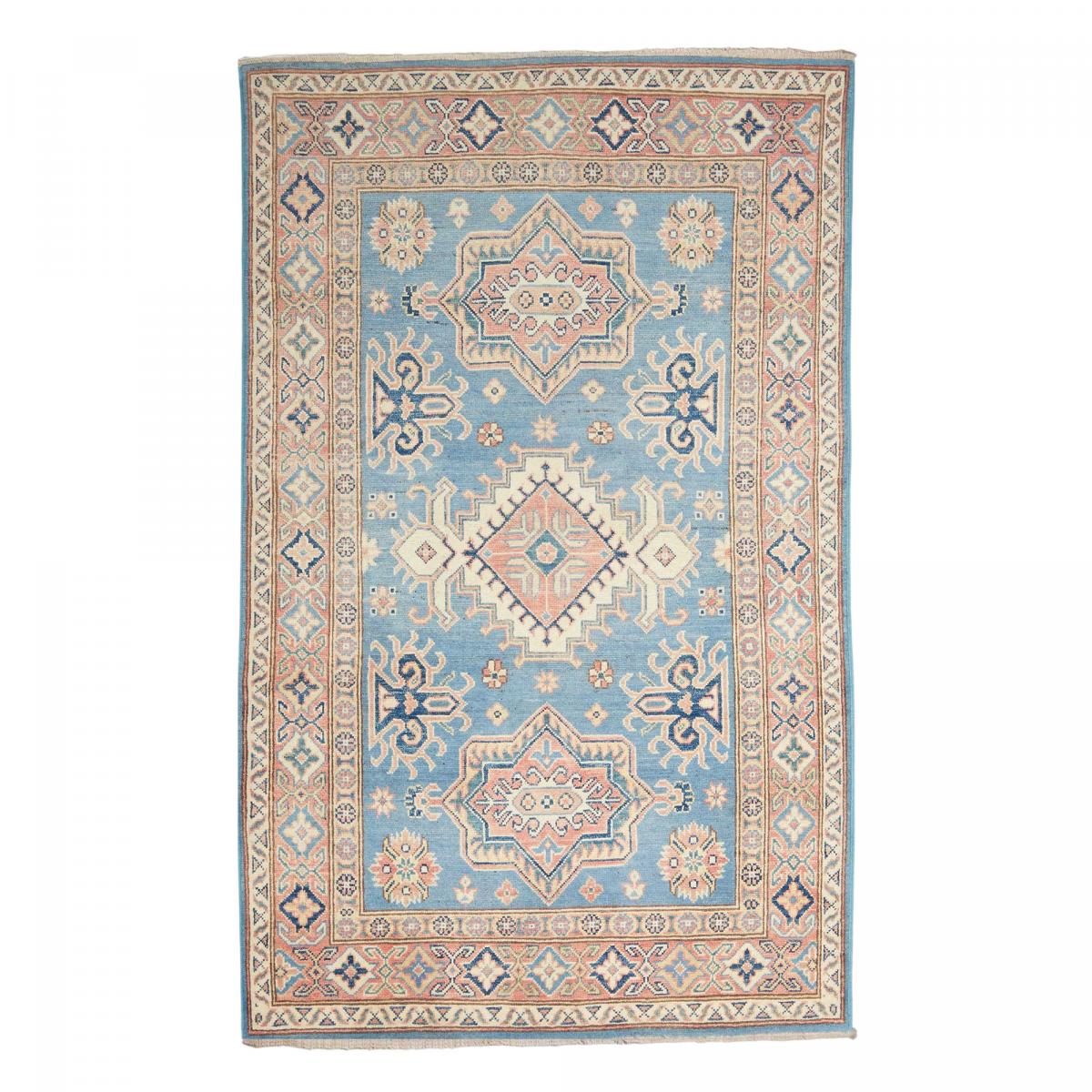 Tapis salon géométrique, laine naturelle, noué à la main, KAZAK CO 60