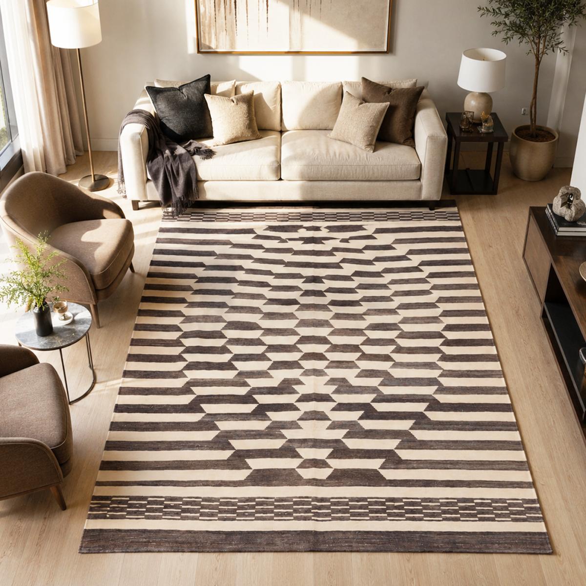 Tapis kilim géométrique, tissé plat en laine, KELIM KU 2 — vue 3