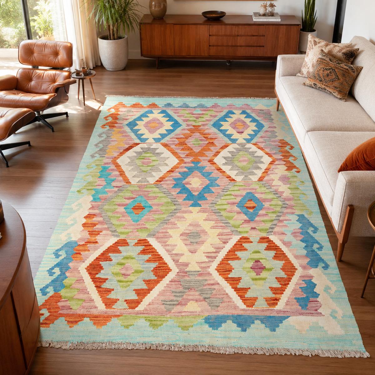 Tapis kilim au motif ethnique, tissé plat authentique, KILIM 43 — vue 3