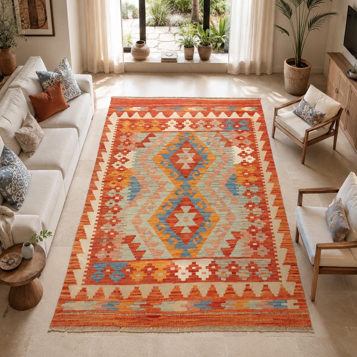Tapis kilim au motif ethnique, tissé plat artisanal, KILIM 45 — vue 3