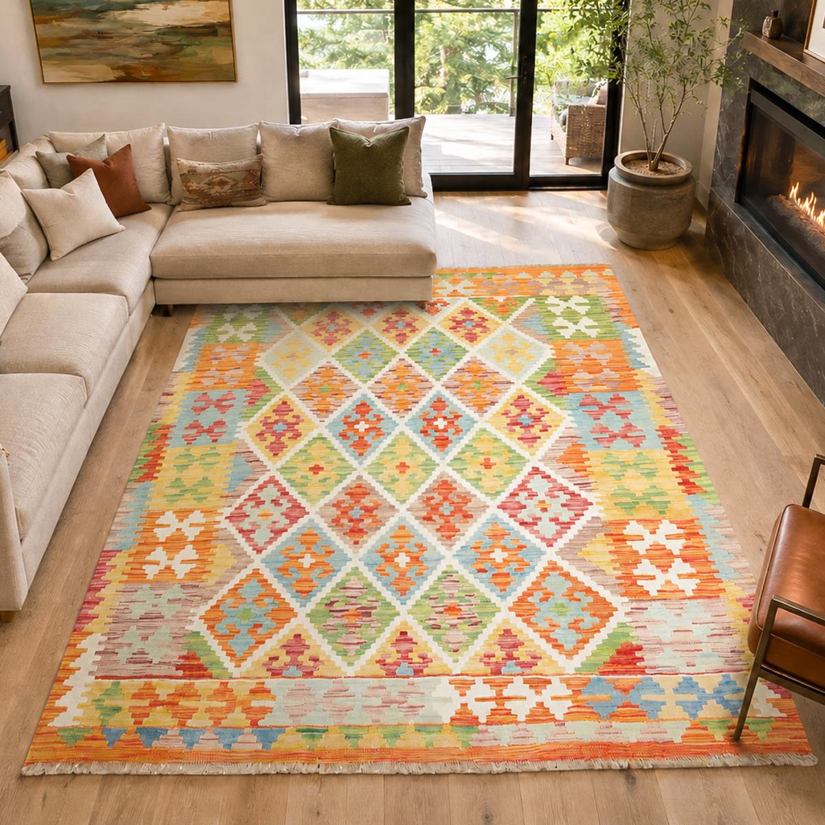 Tapis kilim géométrique, tissé plat en laine, KILIM 46 — vue 3