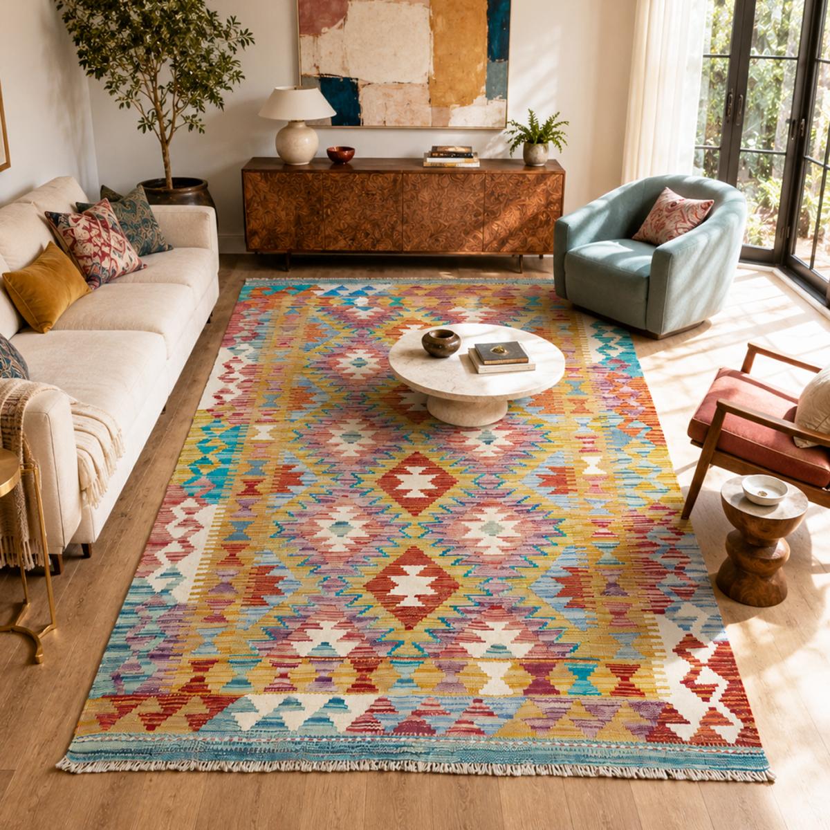 Tapis kilim ethnique authentique, tissé plat en laine, KILIM 48 — vue 3