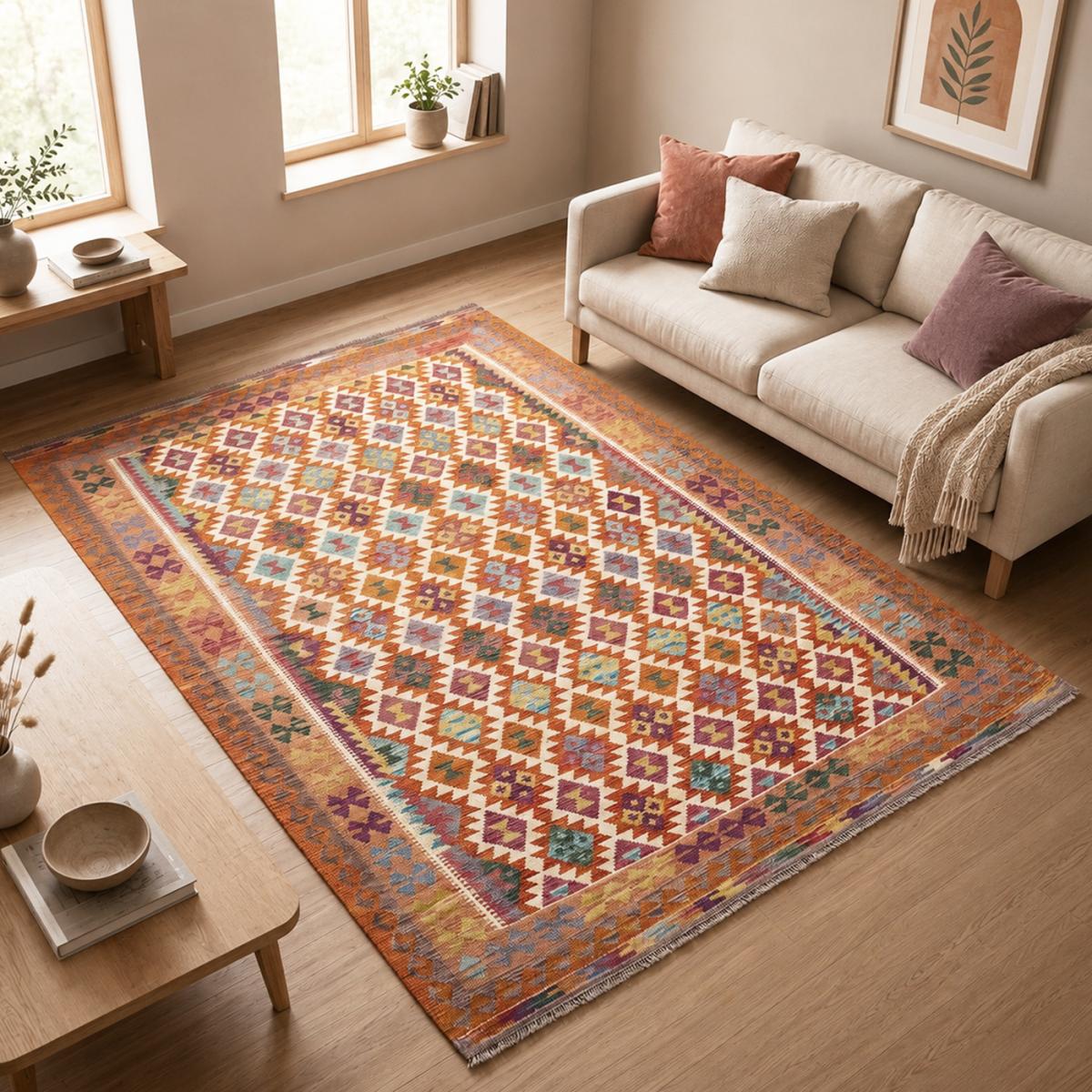 Tapis kilim géométrique, tissé plat authentique, laine, KILIM 51 — vue 3