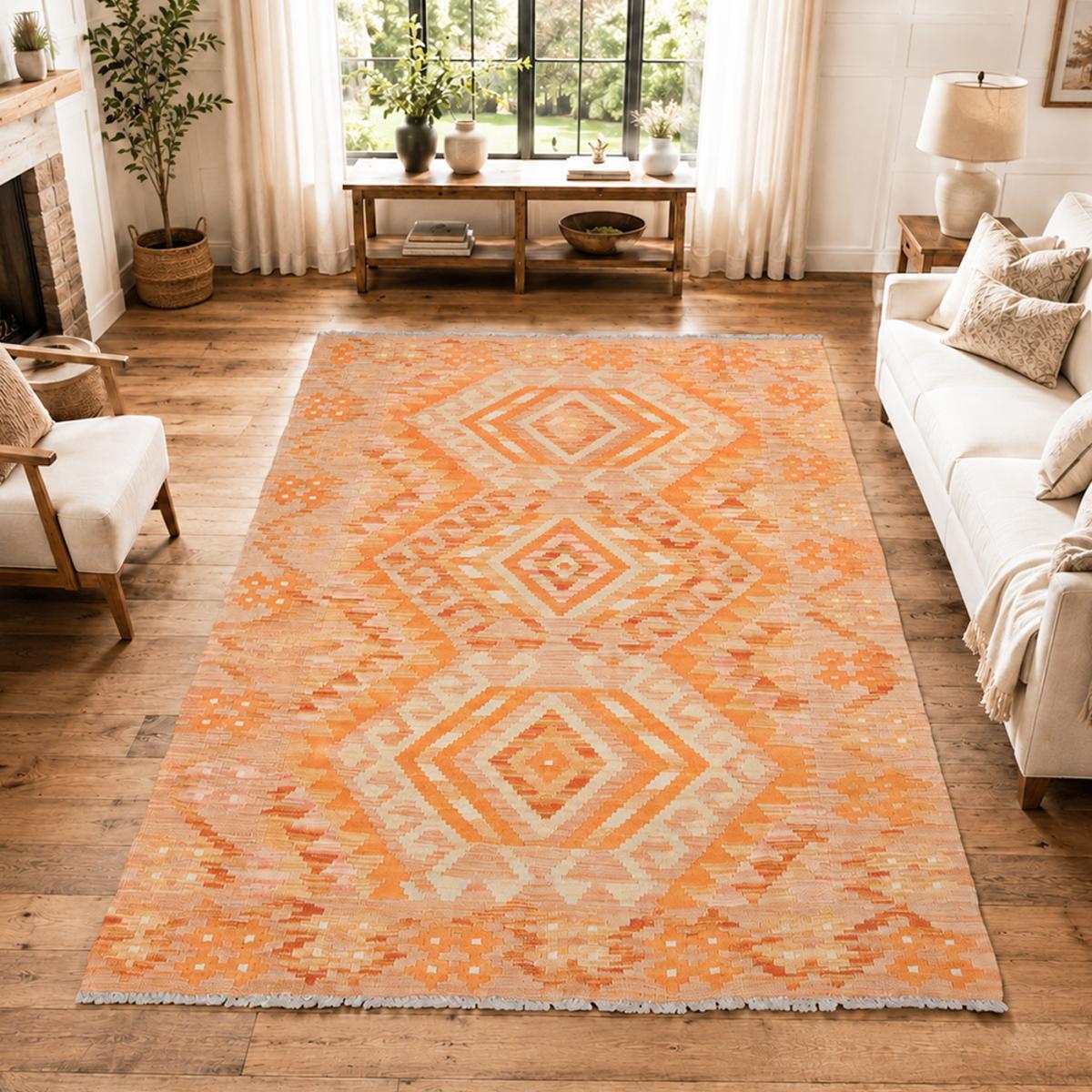 Tapis kilim géométrique, tissé plat en laine, KILIM 58 — vue 3