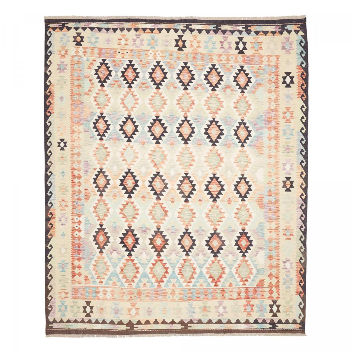 Tapis kilim géométrique, tissé à plat, laine naturelle, KILIM 61