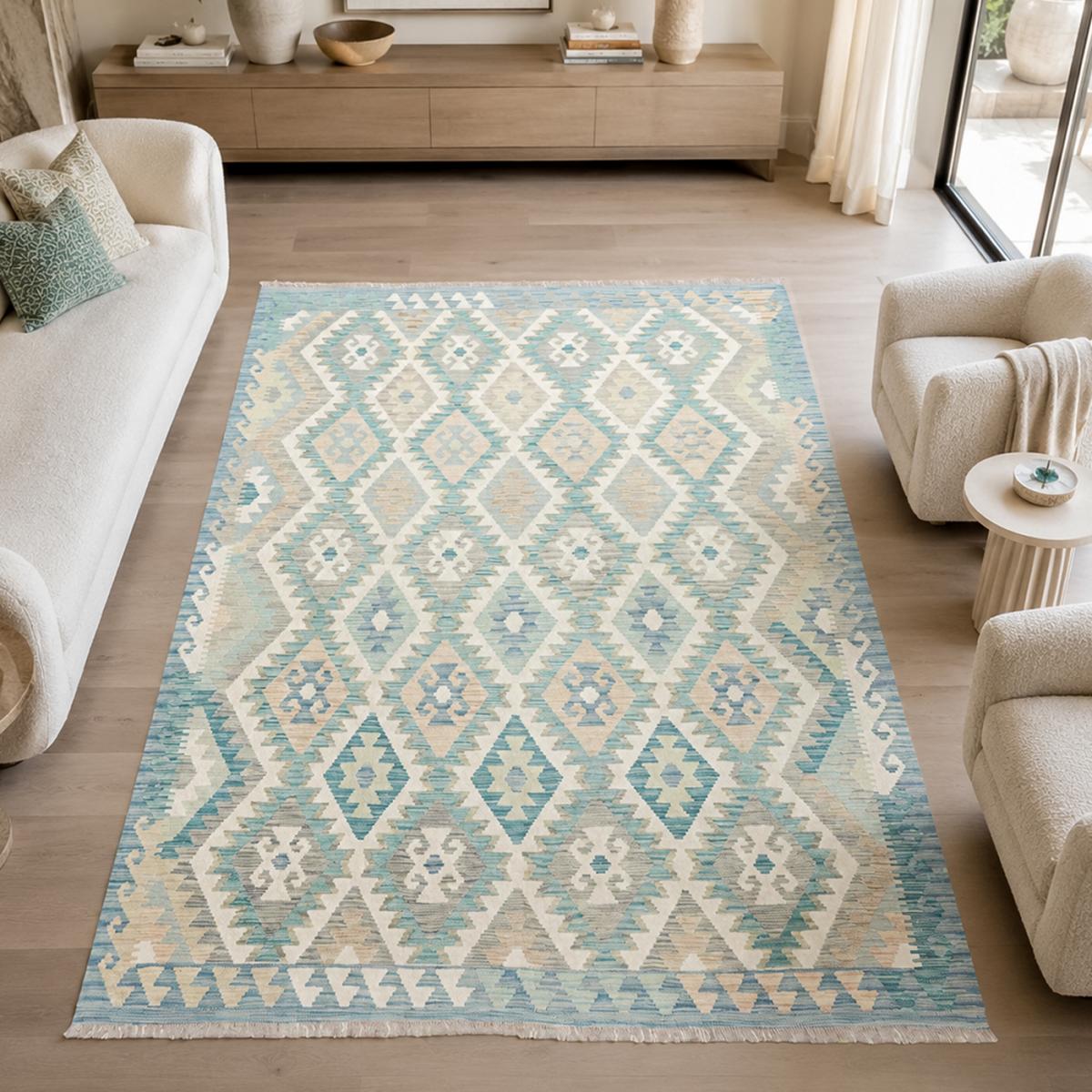Tapis kilim, motif géométrique authentique, tissé à plat, KILIM 62 — vue 3