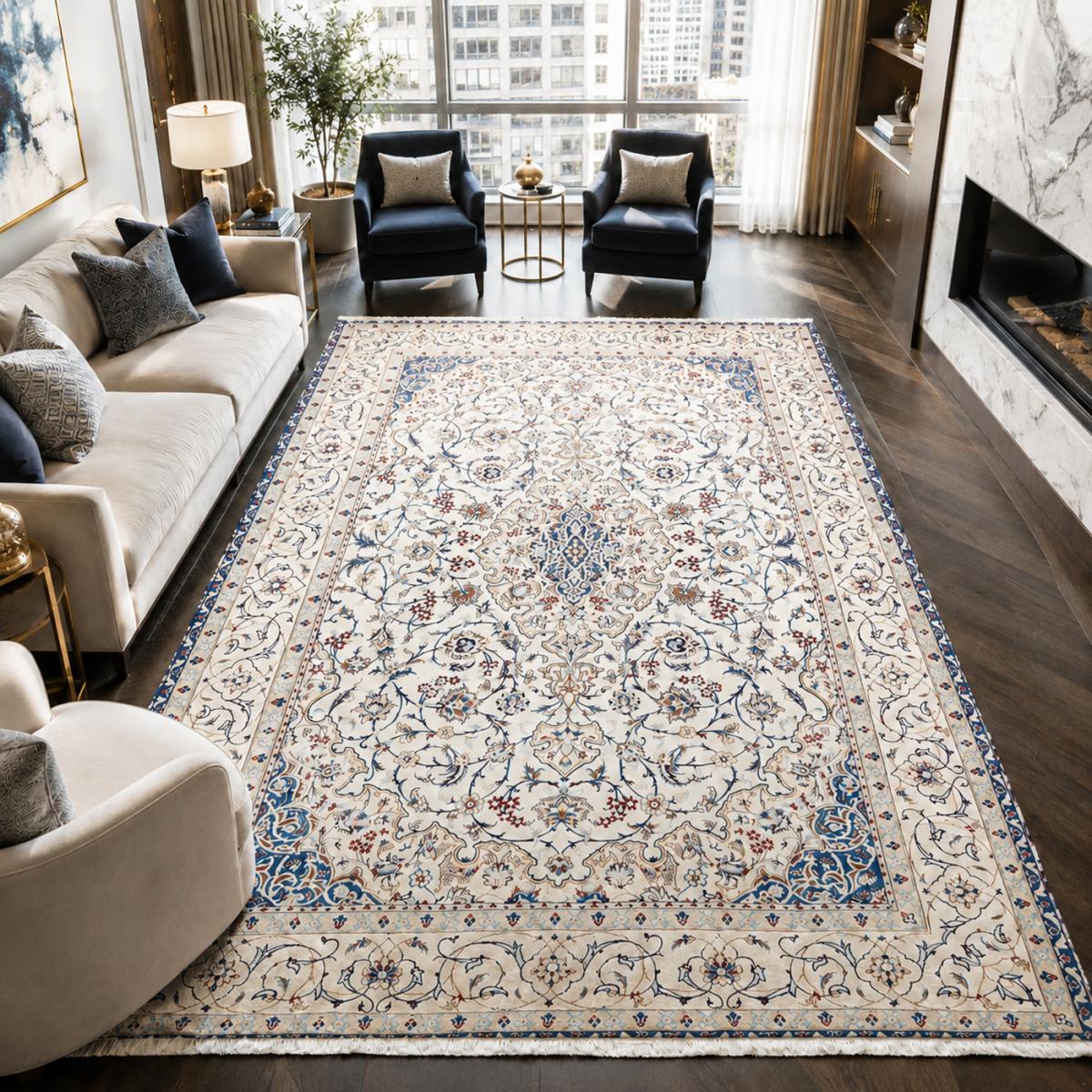 Tapis d'orient, motif oriental noué main en laine et soie — vue 3