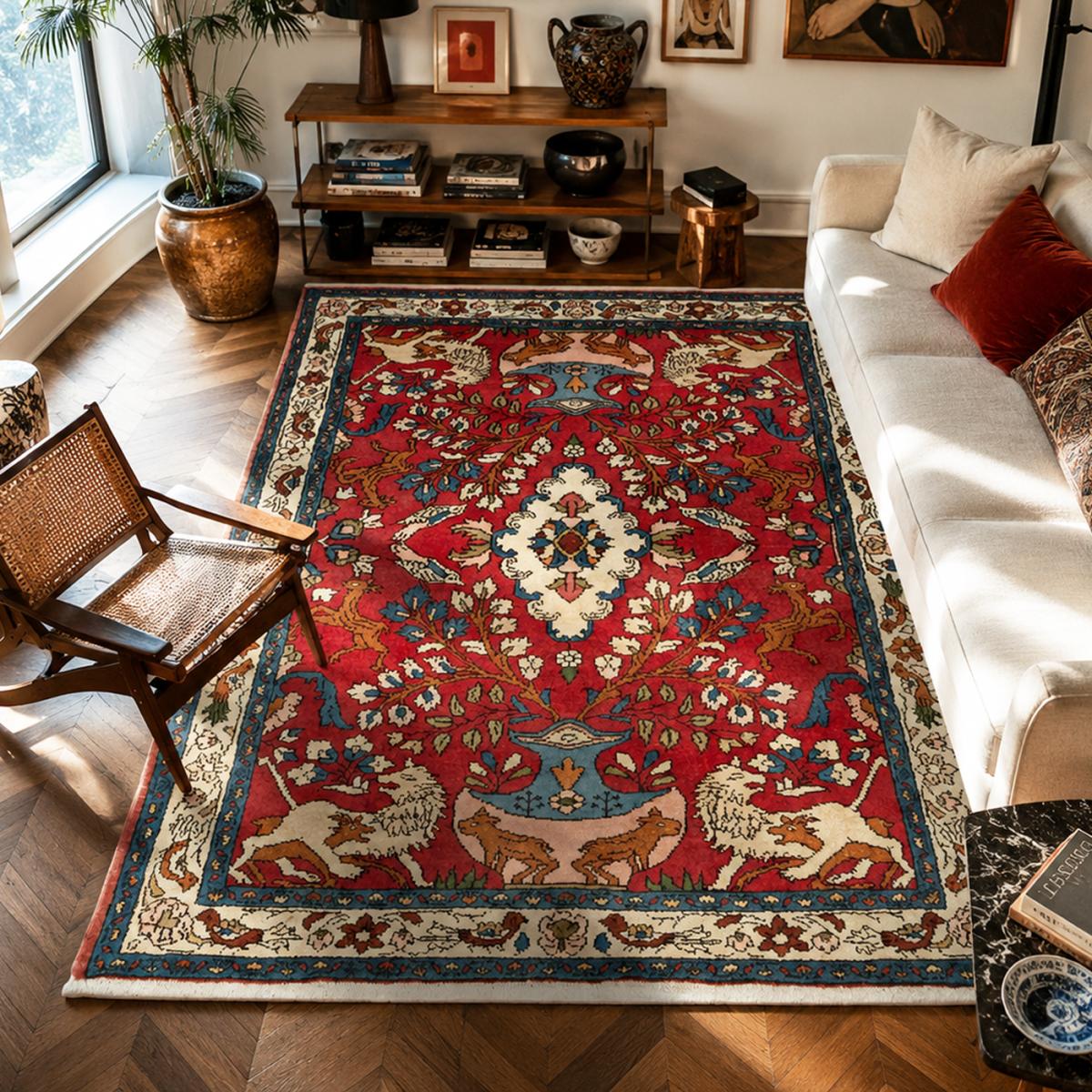 Tapis d'orient aux motifs orientaux, noué main, artisanal HAMADAN 41 — vue 3