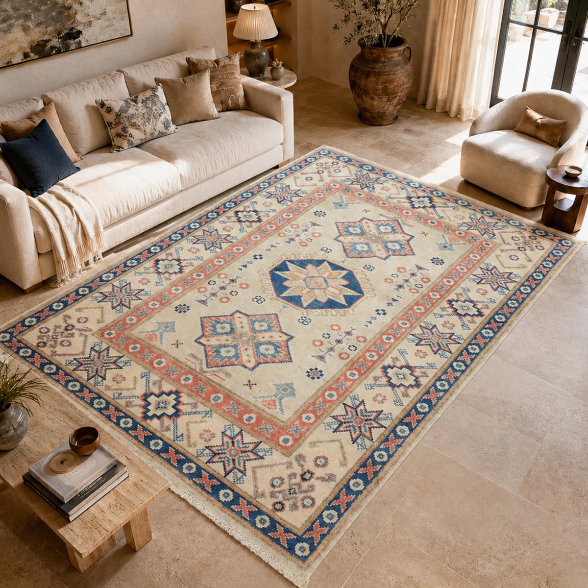 Tapis salon géométrique artisanal, noué main, KAZAK CO 63 — vue 3