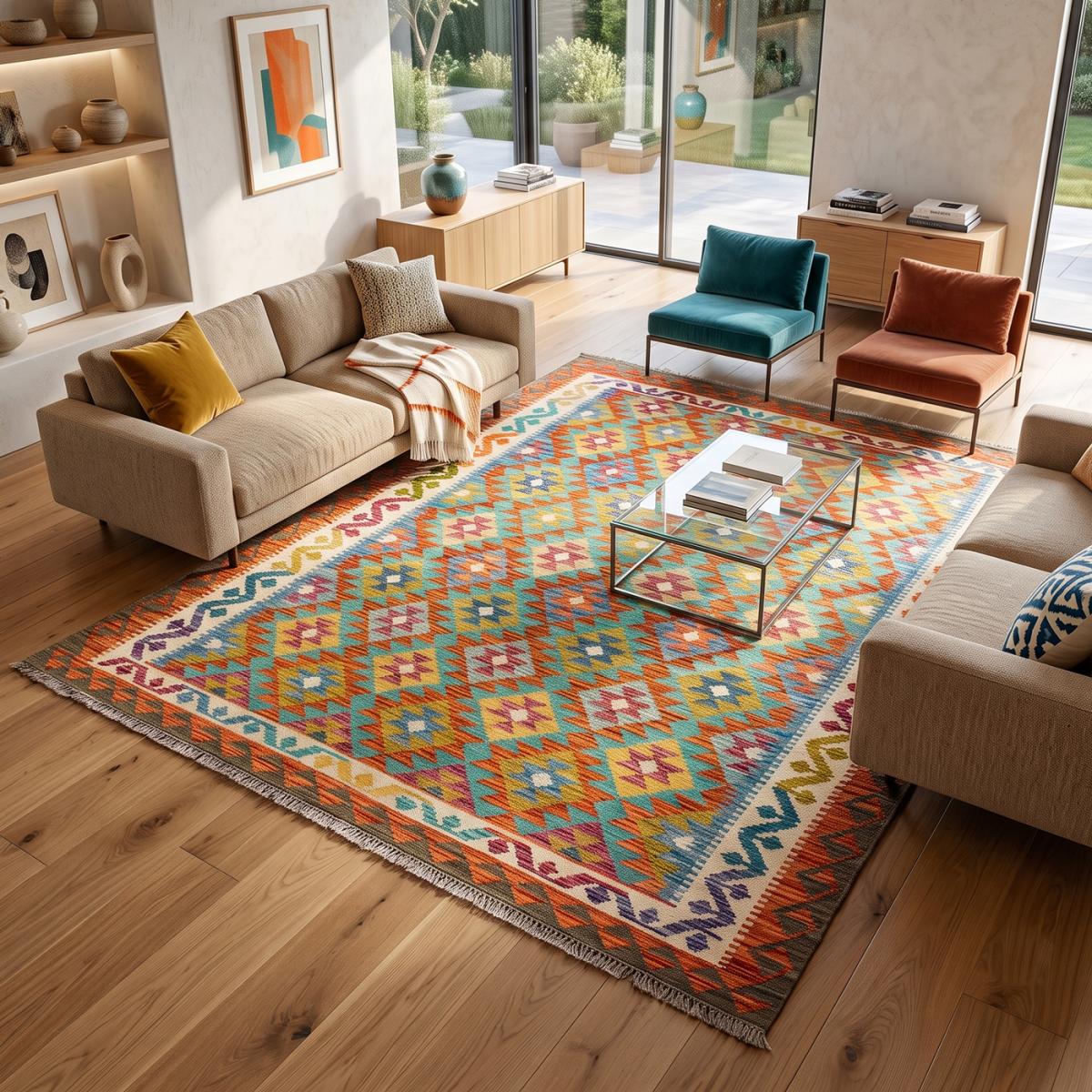Tapis kilim à motif ethnique, tissage plat en laine, KILIM 66 — vue 3