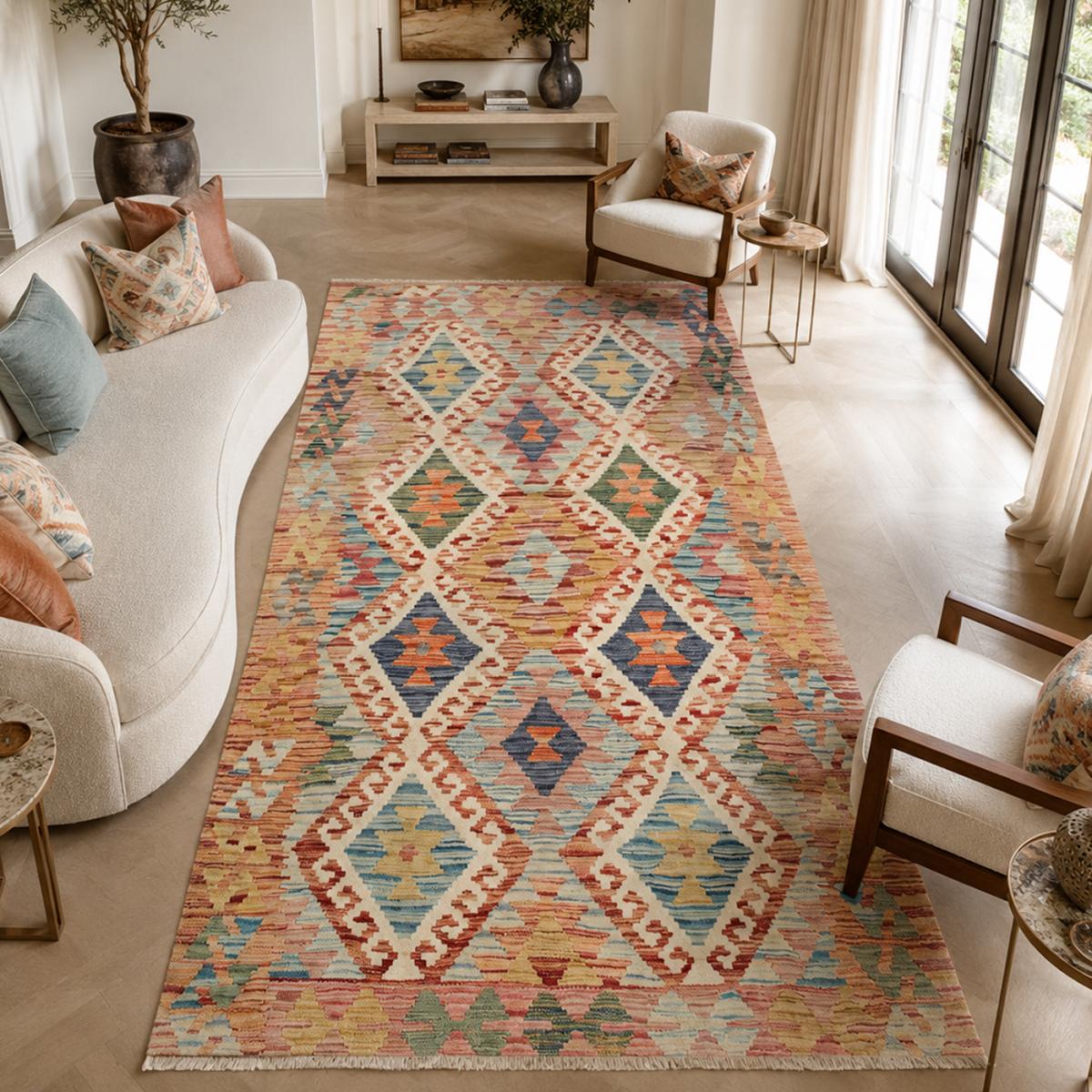 Tapis kilim, motif ethnique, tissé à plat, laine naturelle, KILIM 69 — vue 3