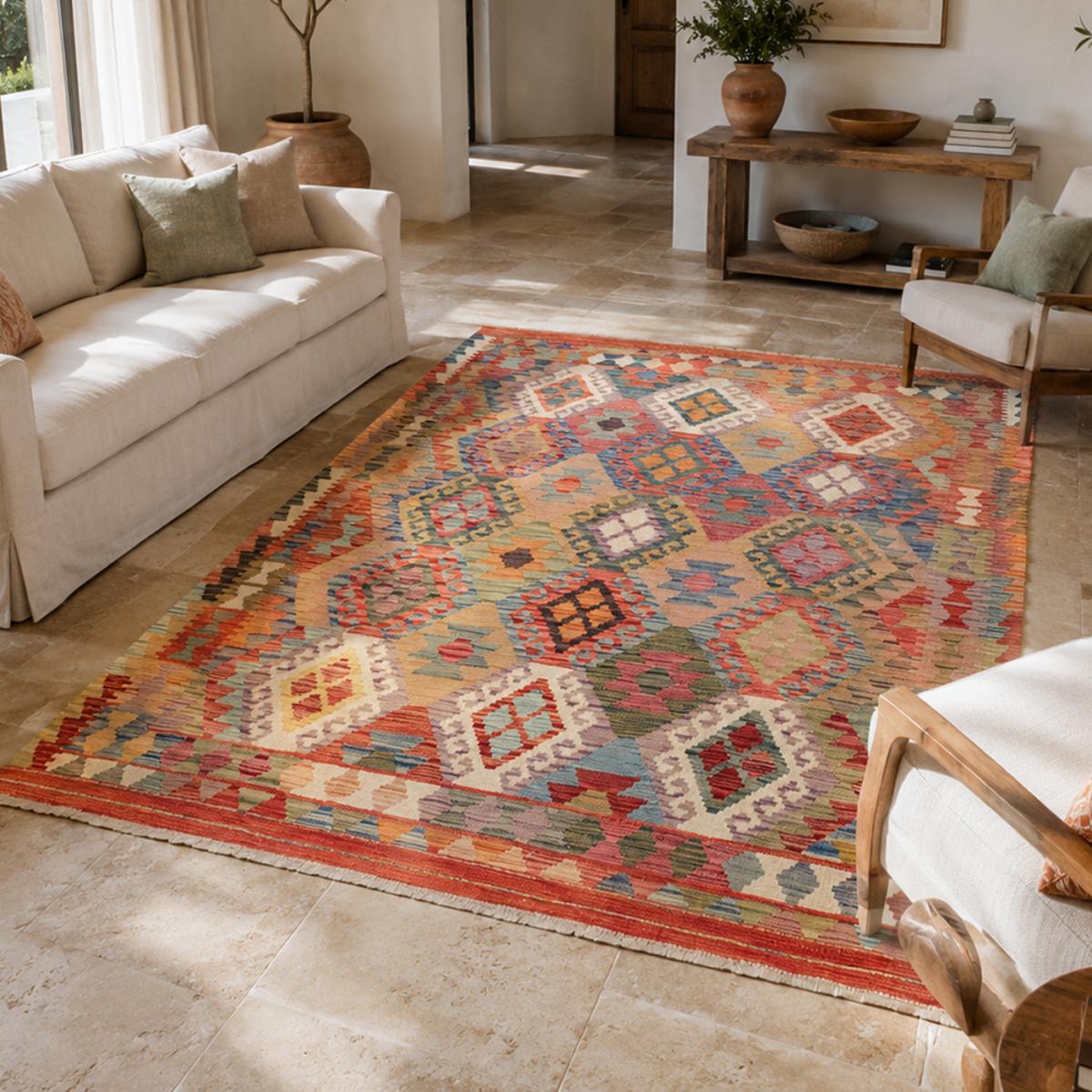 Tapis kilim, motif ethnique, tissé plat en laine, KILIM 70 — vue 3