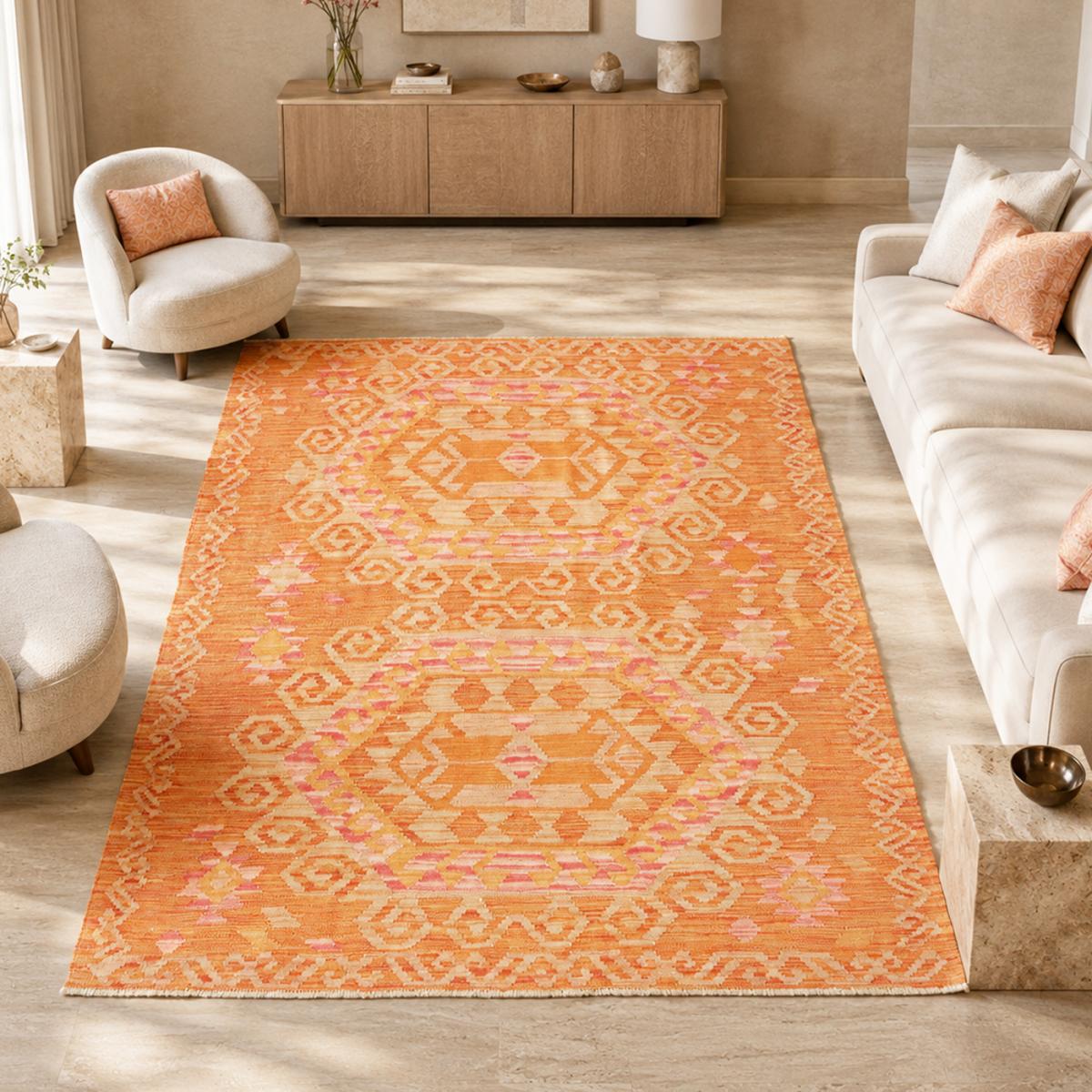 Tapis kilim au motif ethnique, tissé plat artisanal en laine — vue 3