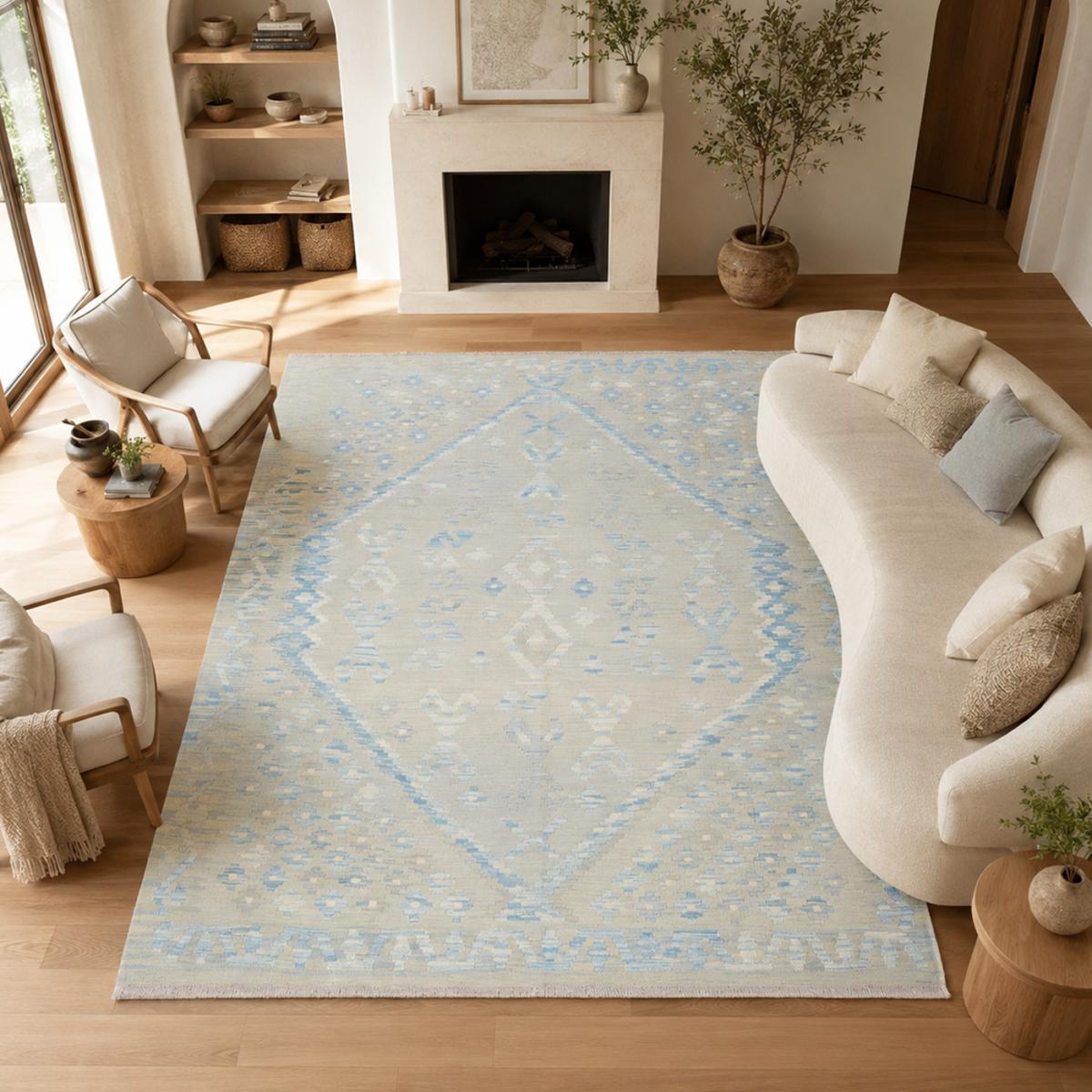 Tapis kilim géométrique, tissé plat en laine naturelle, KILIM 80 — vue 3
