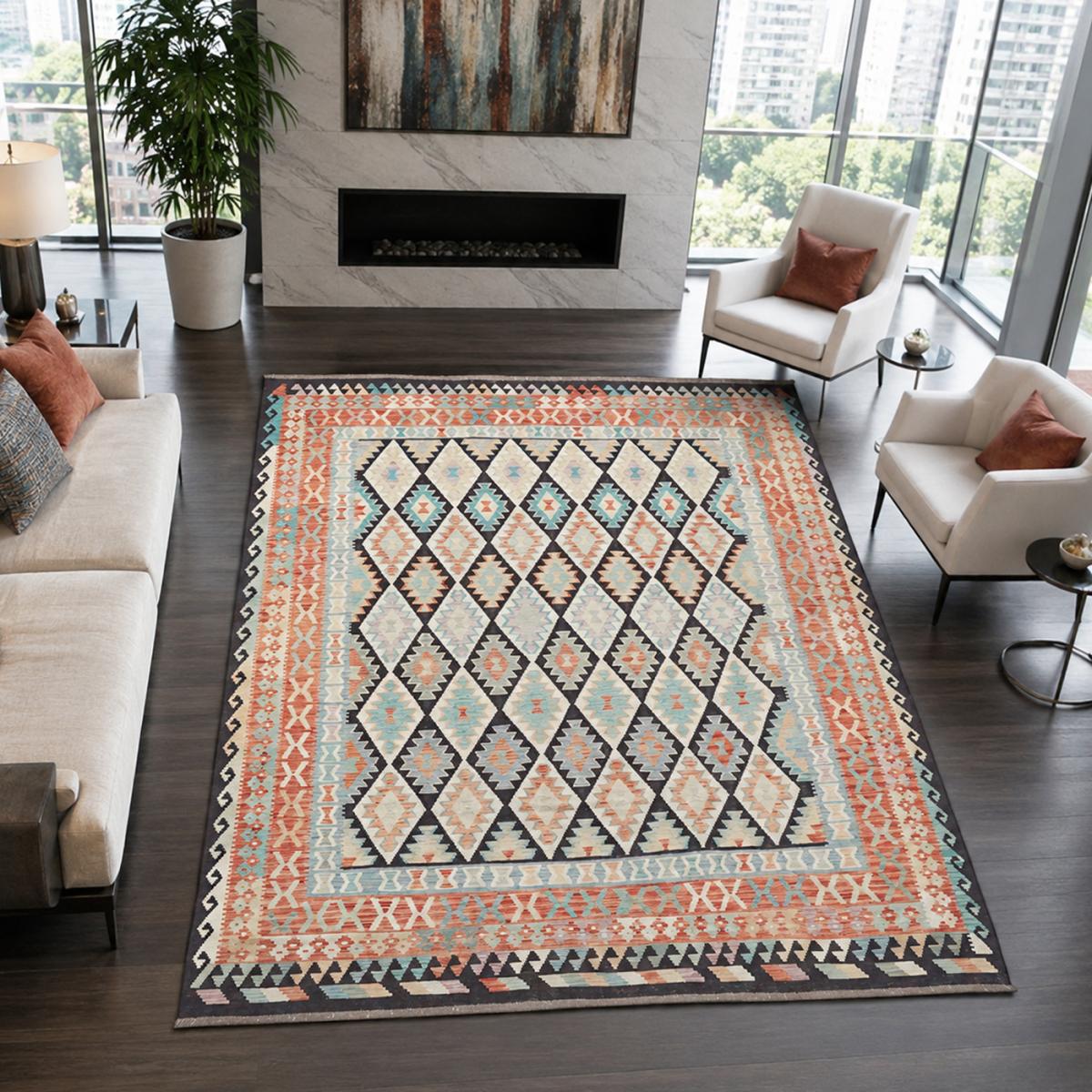 Tapis kilim ethnique, tissé plat en laine naturelle, artisanal — vue 3
