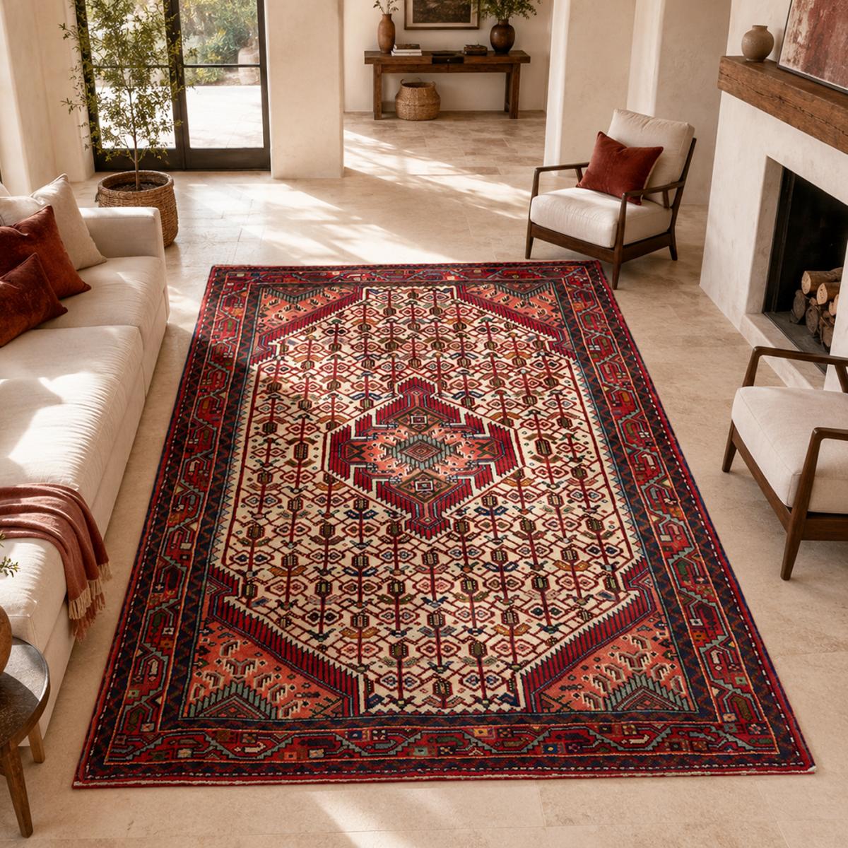 Tapis d'orient au motif oriental, noué main en laine naturelle — vue 3