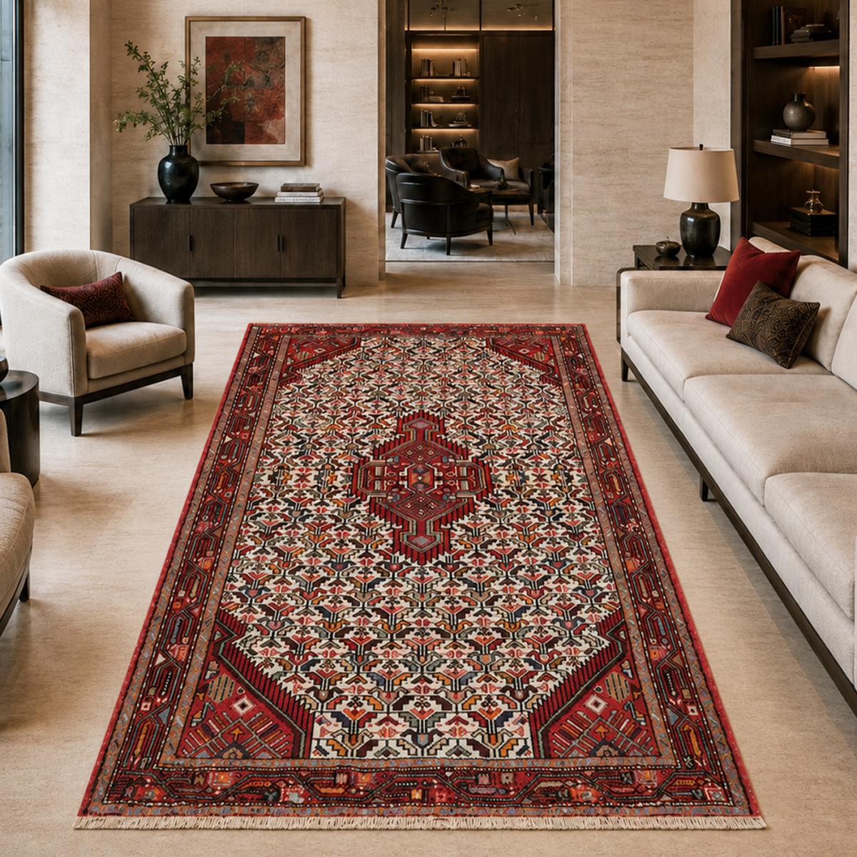 Tapis d'orient, motif persan traditionnel, noué main, HAMADAN 47 — vue 3